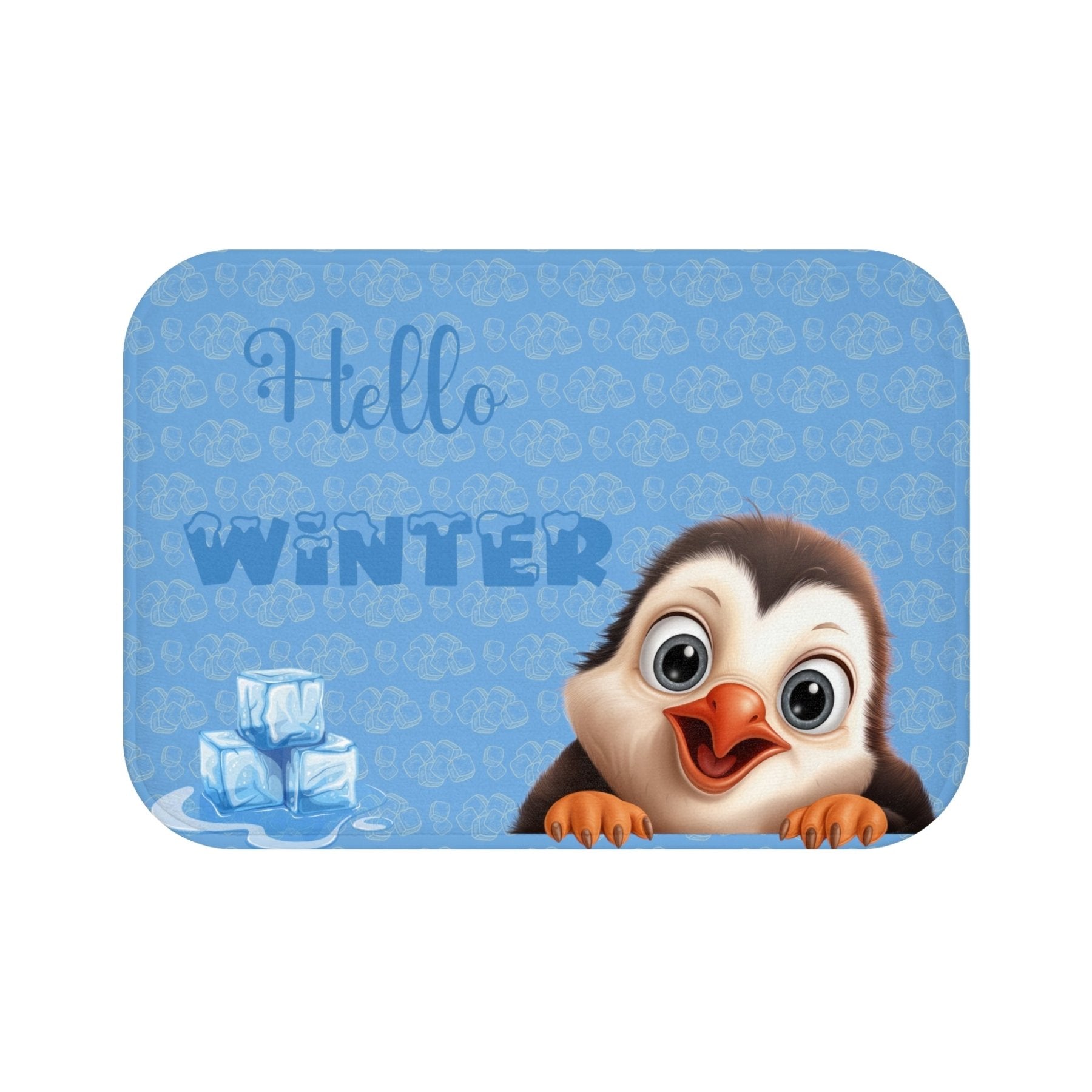 Bath Mat, Winter, Hello Winter, Light Blue, Penguin 2 - Janlyn's Crafts