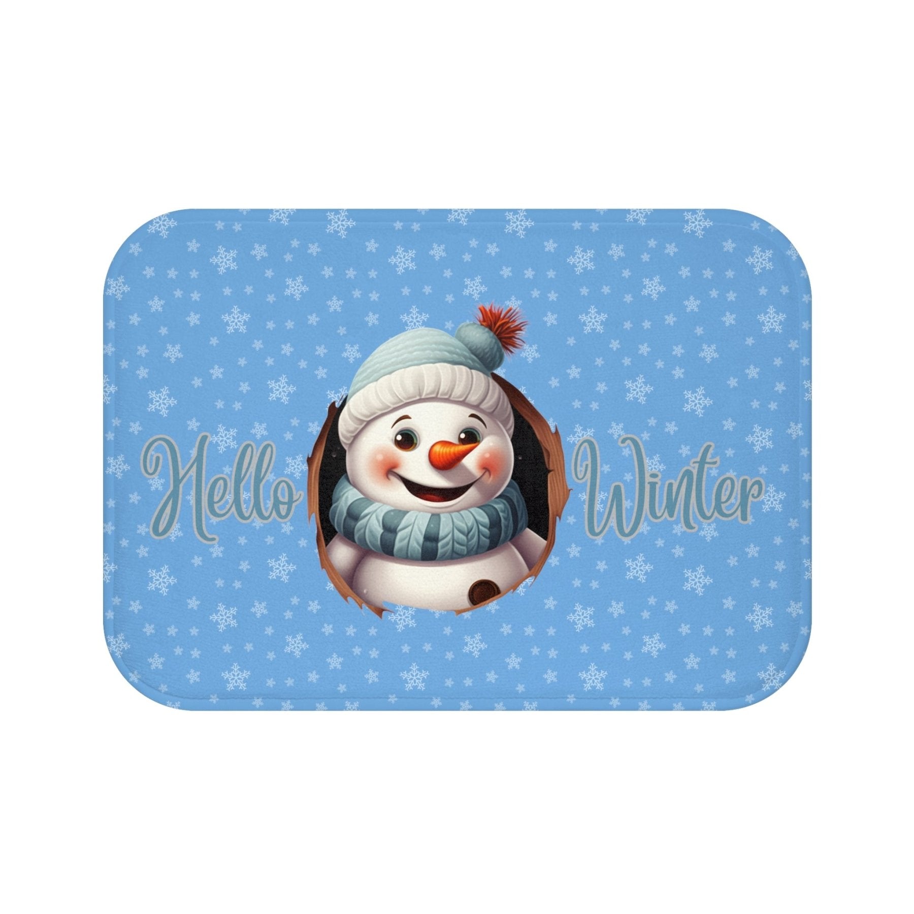 Bath Mat, Winter, Hello Winter, Light Blue, Snowman 1 - Janlyn's Crafts