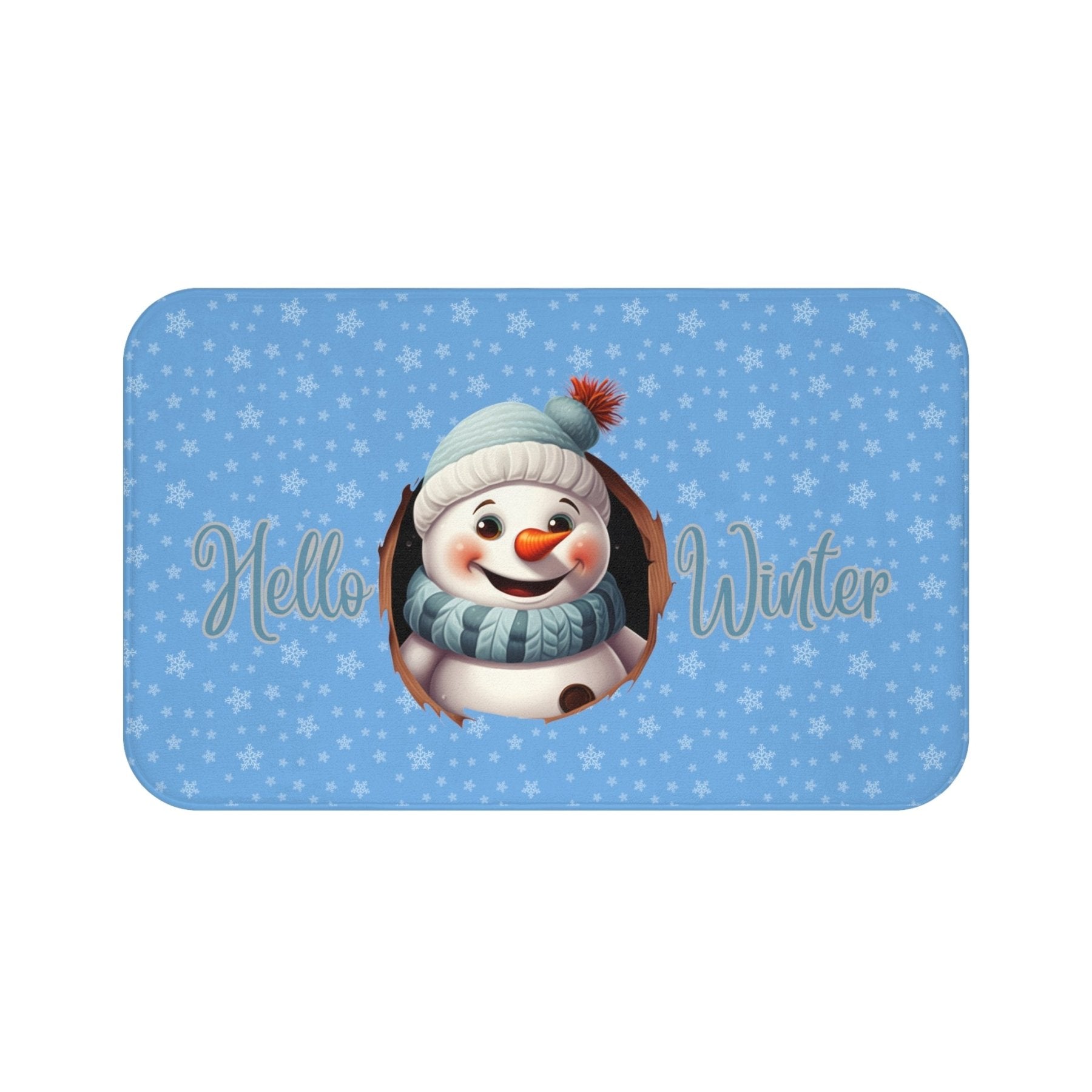 Bath Mat, Winter, Hello Winter, Light Blue, Snowman 1 - Janlyn's Crafts