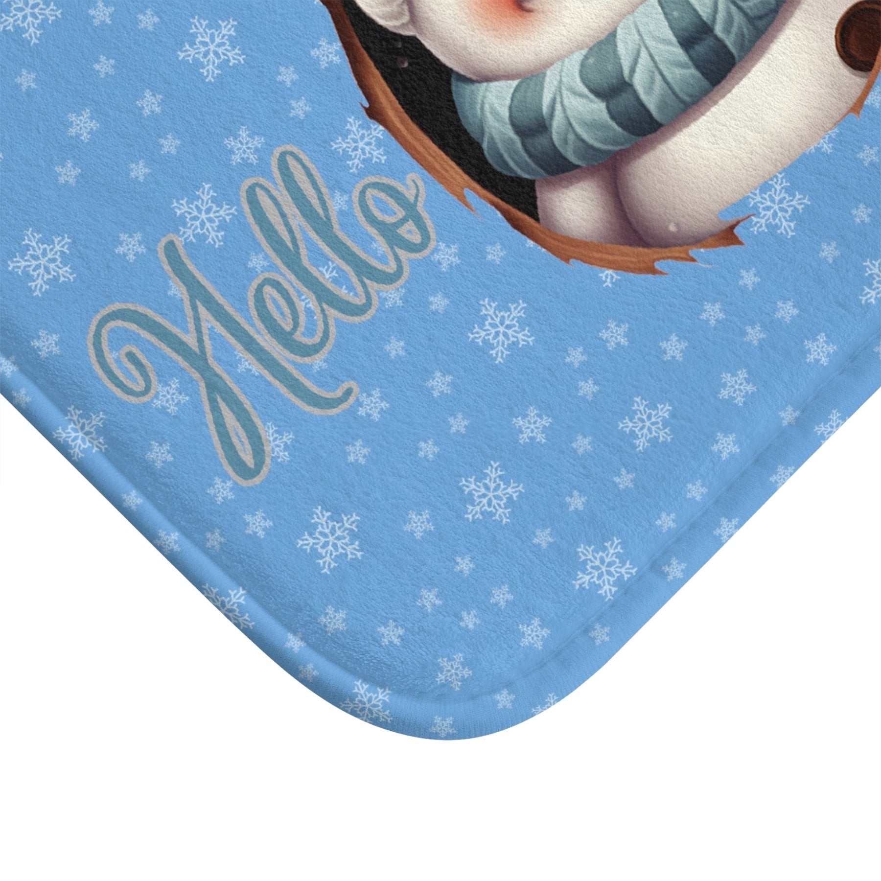 Bath Mat, Winter, Hello Winter, Light Blue, Snowman 1 - Janlyn's Crafts