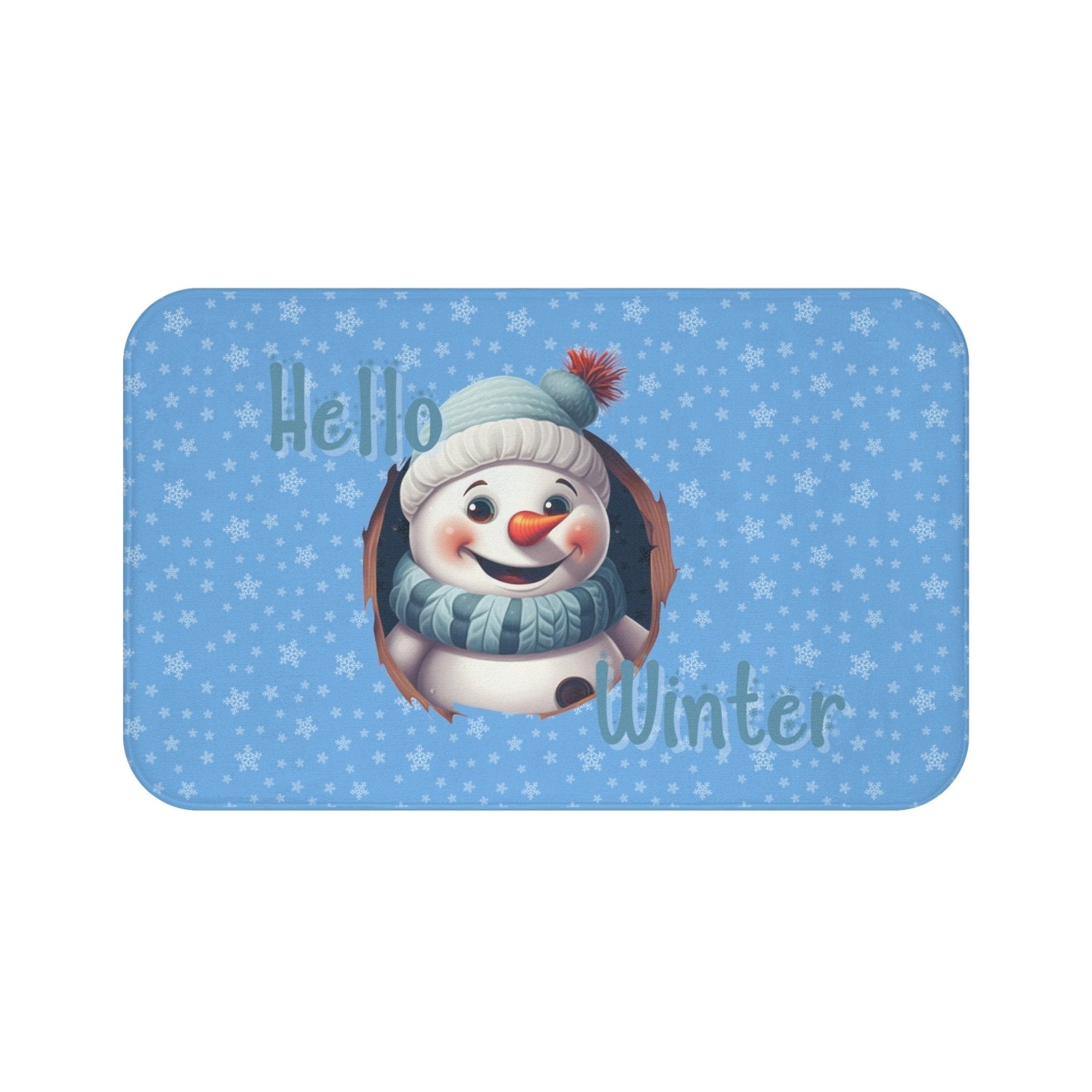 Bath Mat, Winter, Hello Winter, Light Blue, Snowman 2 - Janlyn's Crafts