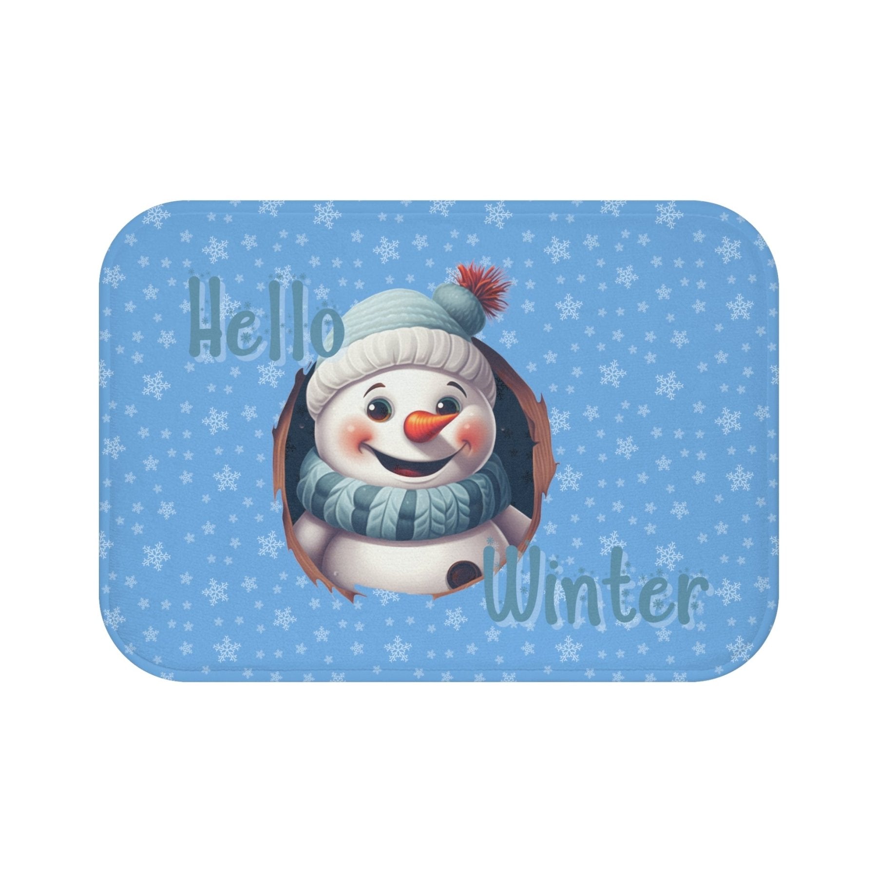 Bath Mat, Winter, Hello Winter, Light Blue, Snowman 2 - Janlyn's Crafts