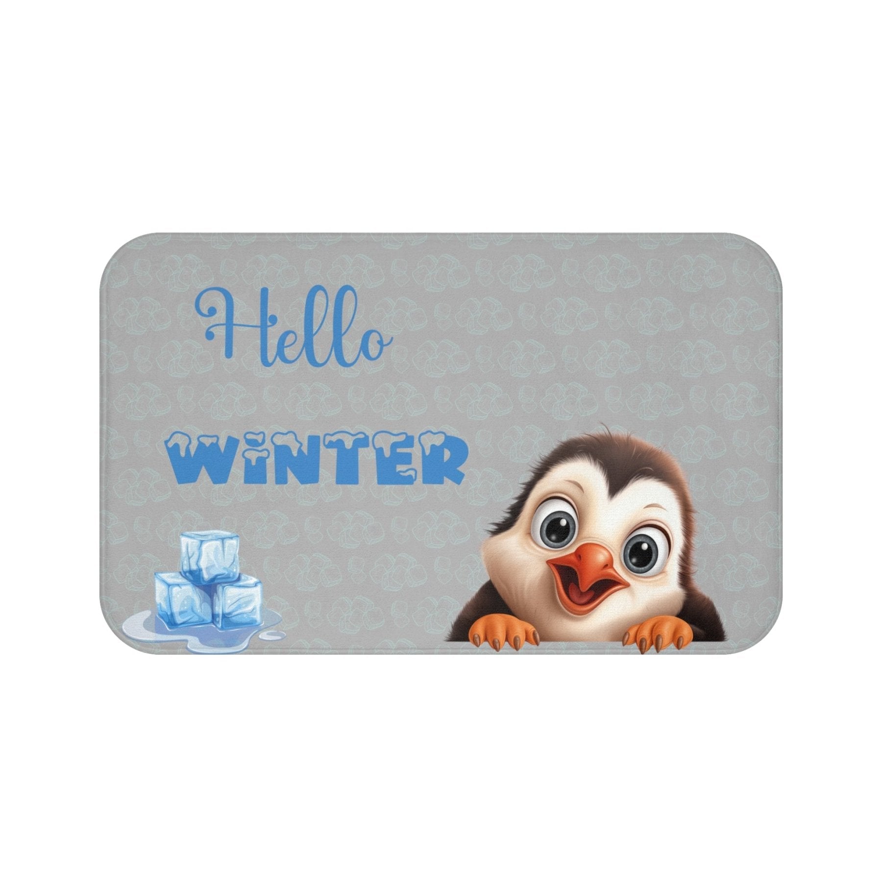 Bath Mat, Winter, Hello Winter, Light Gray, Penguin 2 - Janlyn's Crafts