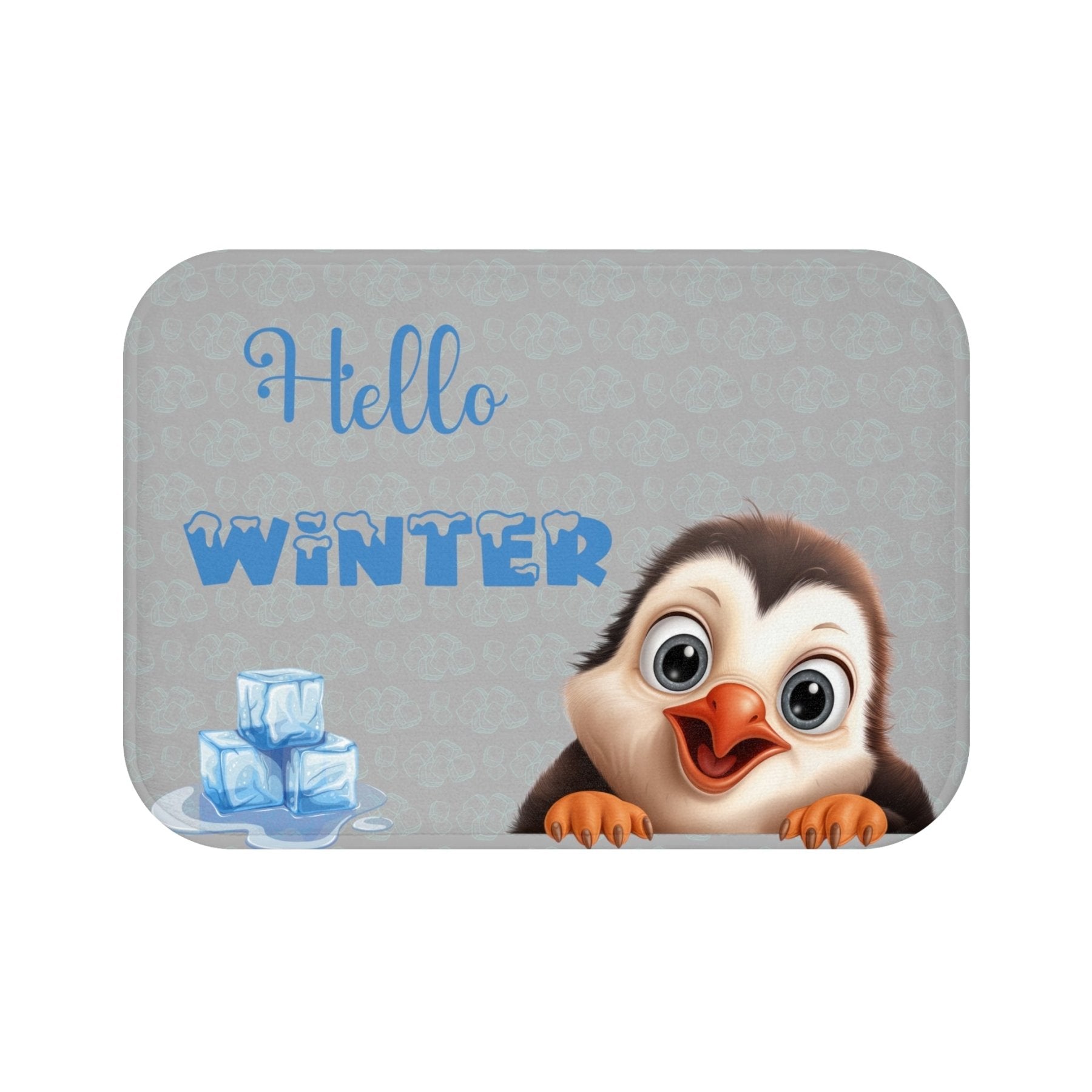 Bath Mat, Winter, Hello Winter, Light Gray, Penguin 2 - Janlyn's Crafts