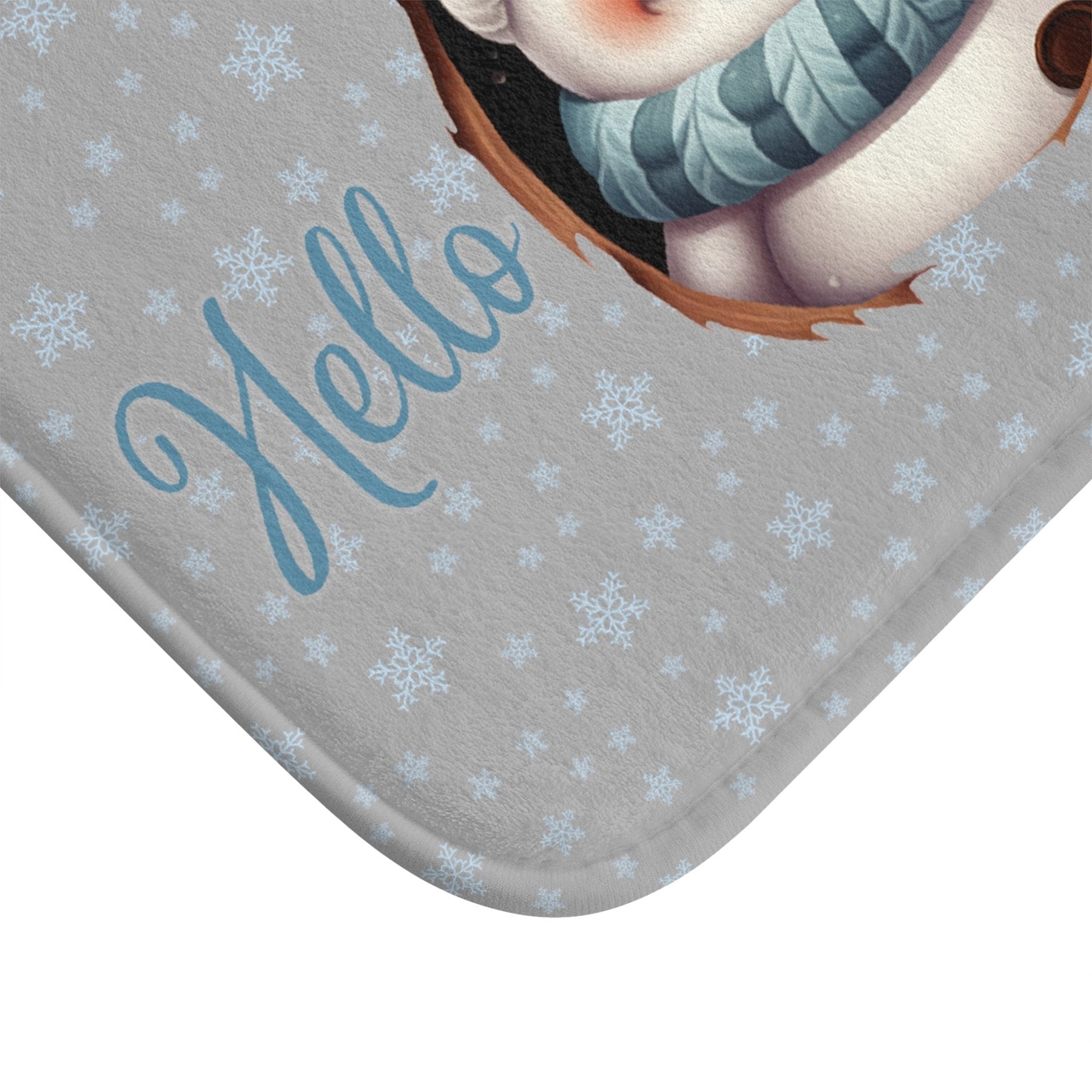 Bath Mat, Winter, Hello Winter, Light Gray, Snowman 1 - Janlyn's Crafts