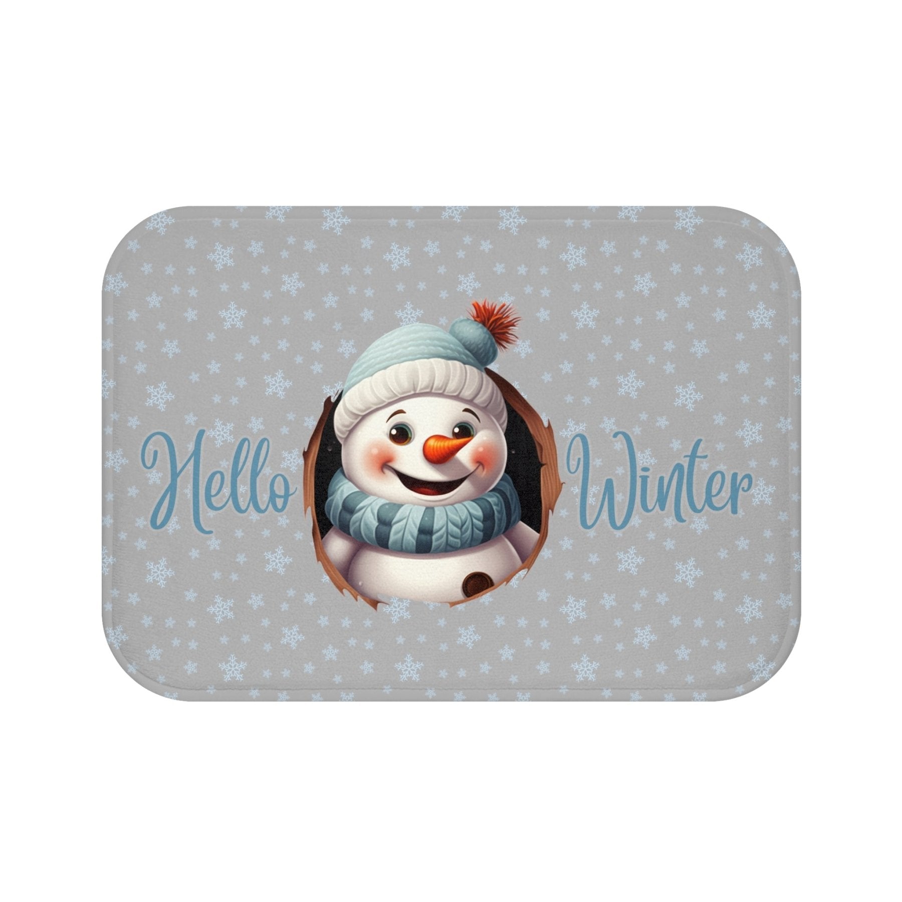 Bath Mat, Winter, Hello Winter, Light Gray, Snowman 1 - Janlyn's Crafts