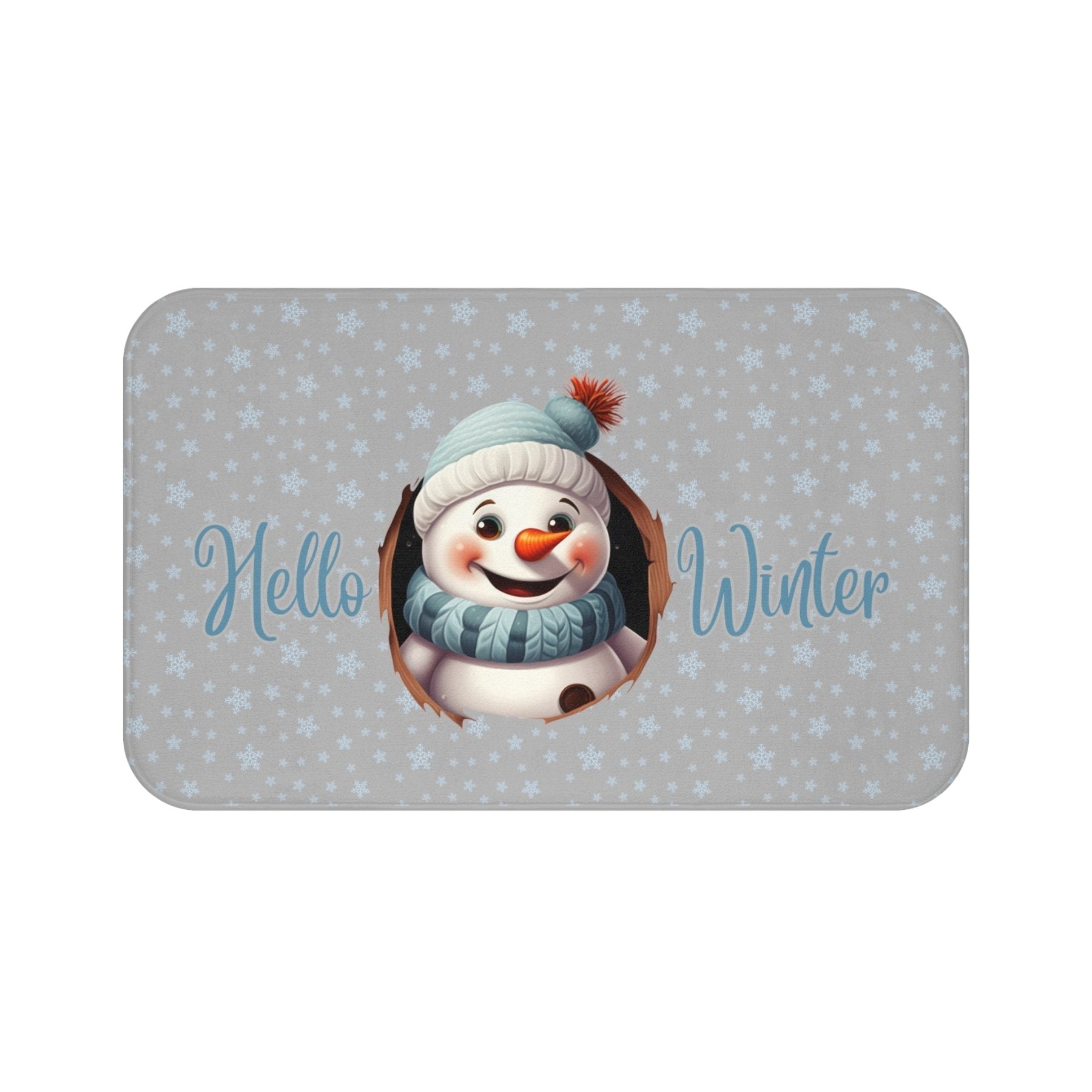 Bath Mat, Winter, Hello Winter, Light Gray, Snowman 1 - Janlyn's Crafts