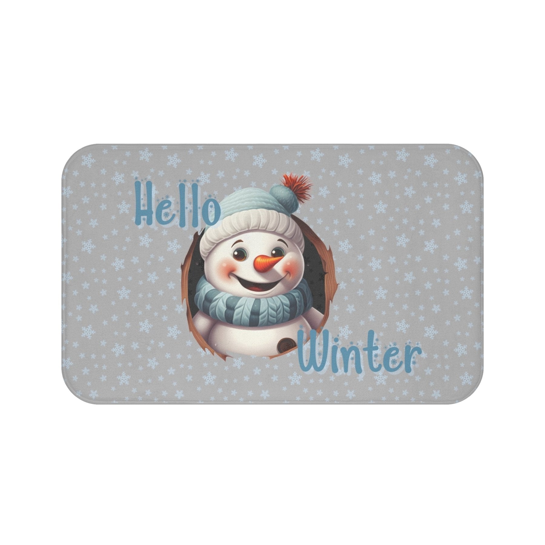 Bath Mat, Winter, Hello Winter, Light Gray, Snowman 2 - Janlyn's Crafts