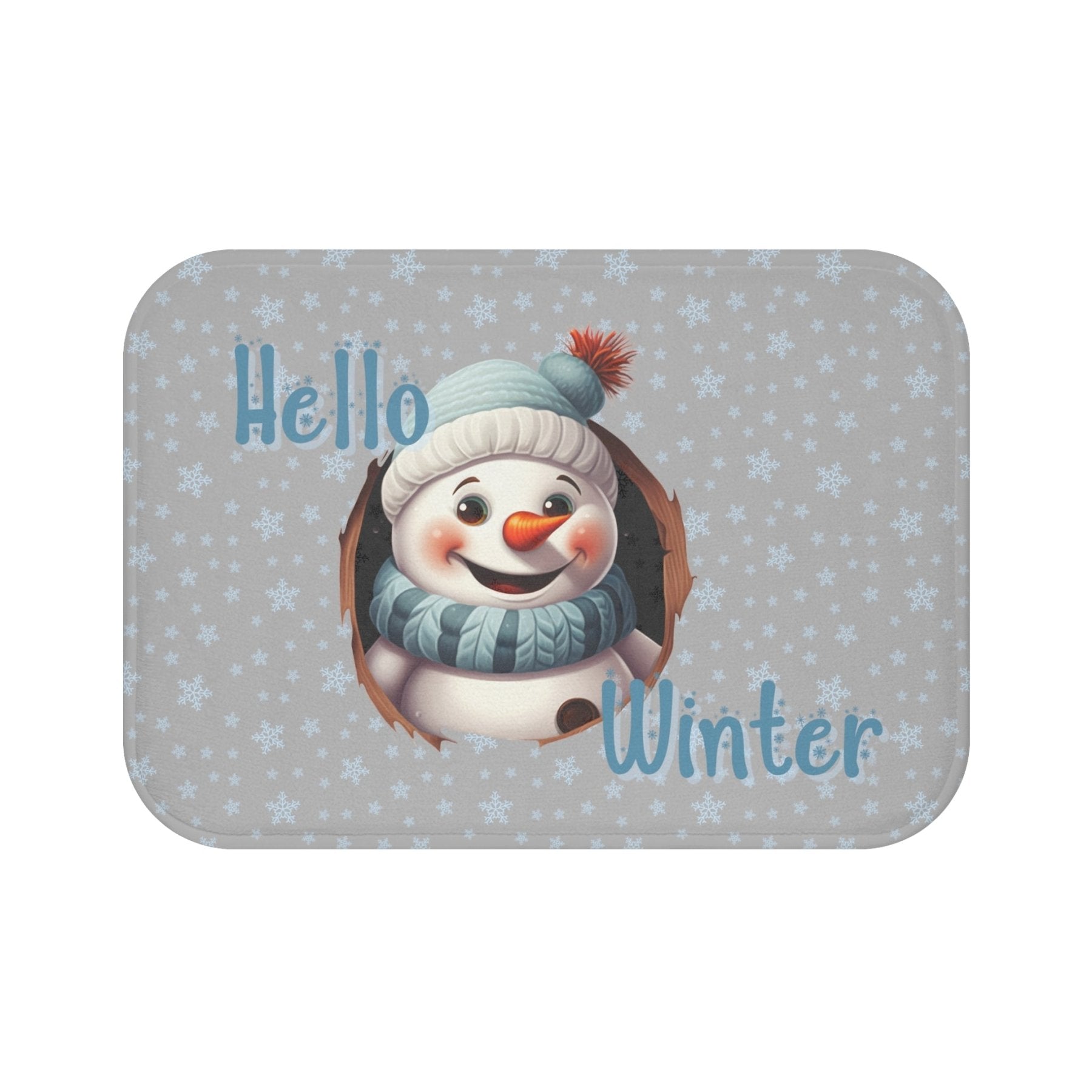 Bath Mat, Winter, Hello Winter, Light Gray, Snowman 2 - Janlyn's Crafts