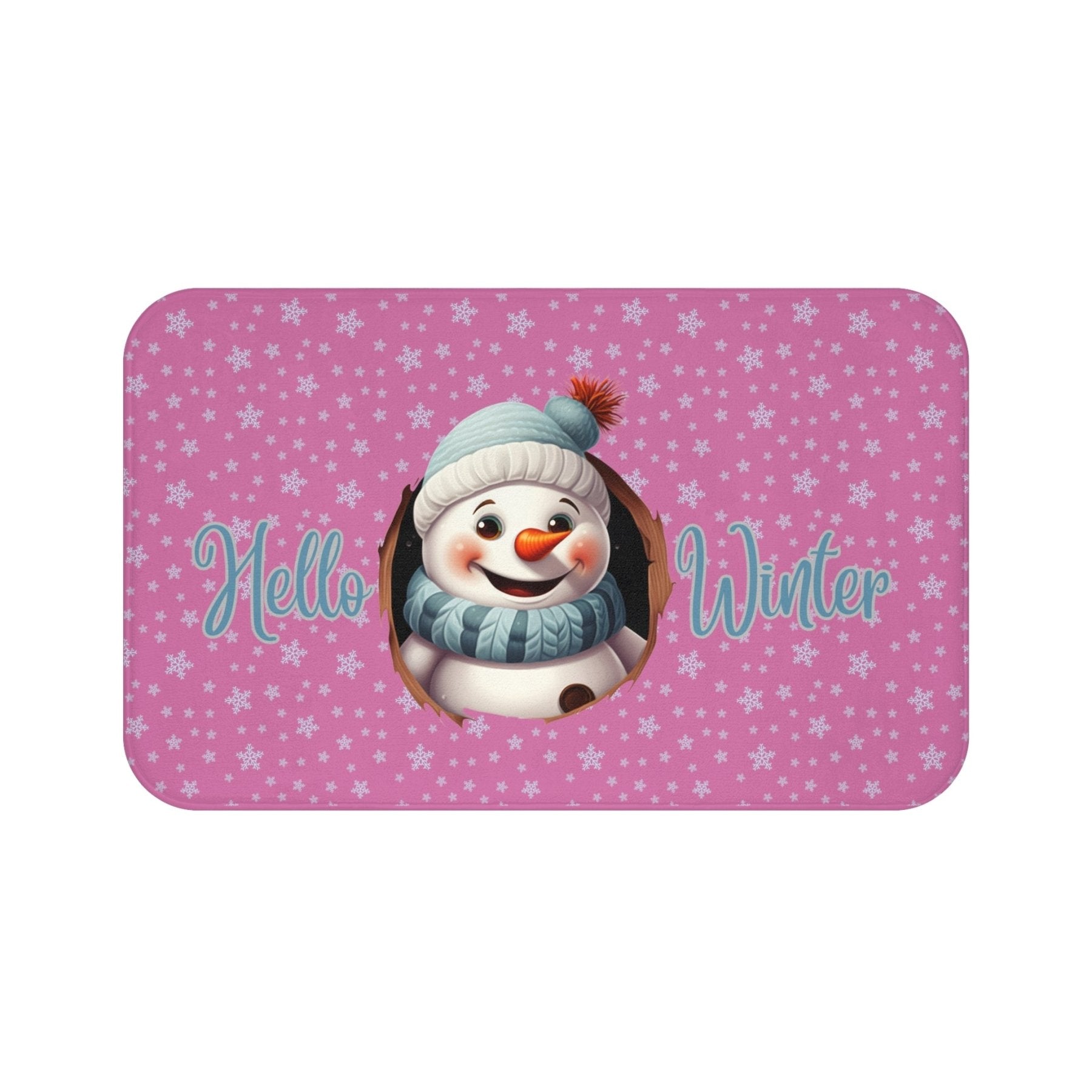 Bath Mat, Winter, Hello Winter, Light Pink, Snowman 1 - Janlyn's Crafts