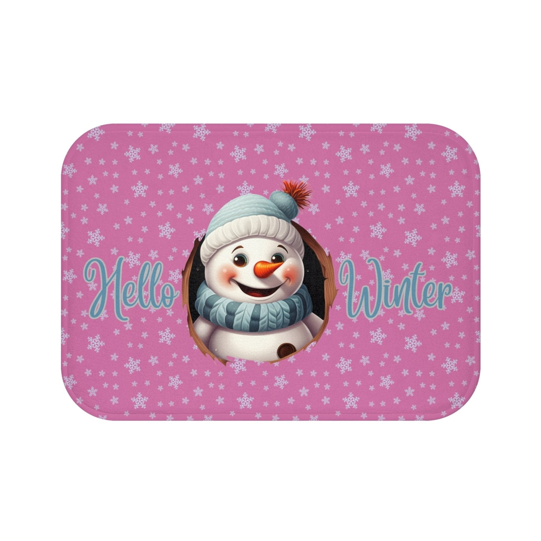 Bath Mat, Winter, Hello Winter, Light Pink, Snowman 1 - Janlyn's Crafts