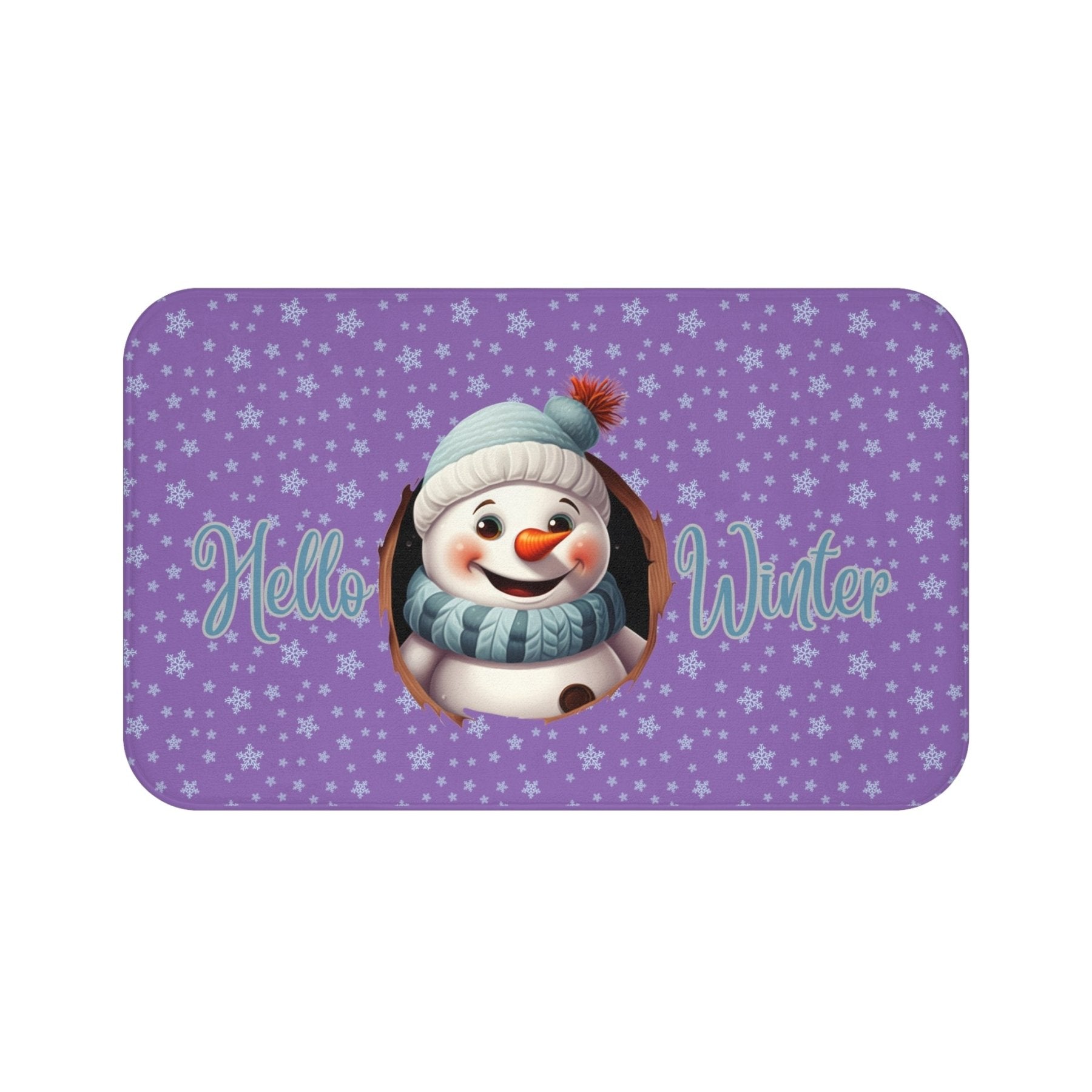 Bath Mat, Winter, Hello Winter, Light Purple, Snowman 1 - Janlyn's Crafts