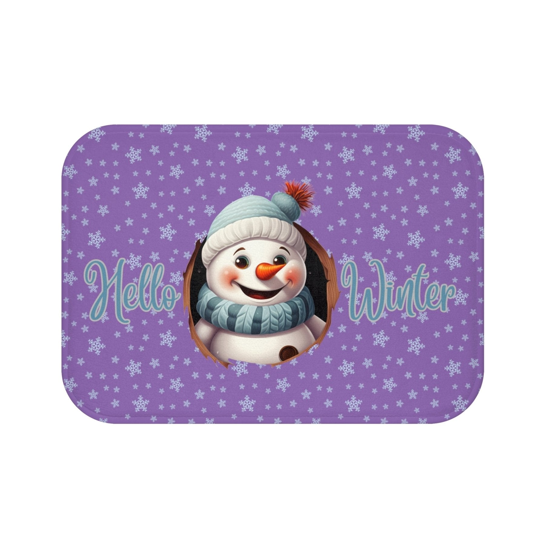 Bath Mat, Winter, Hello Winter, Light Purple, Snowman 1 - Janlyn's Crafts