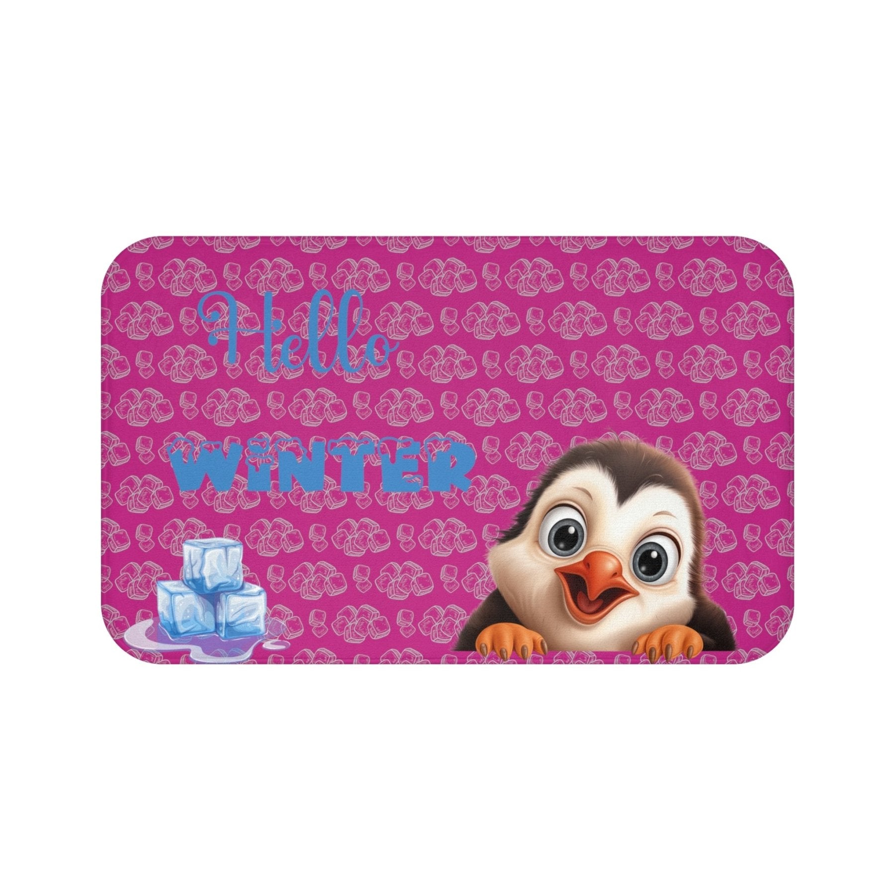 Bath Mat, Winter, Hello Winter, Pink, Penguin 2 - Janlyn's Crafts