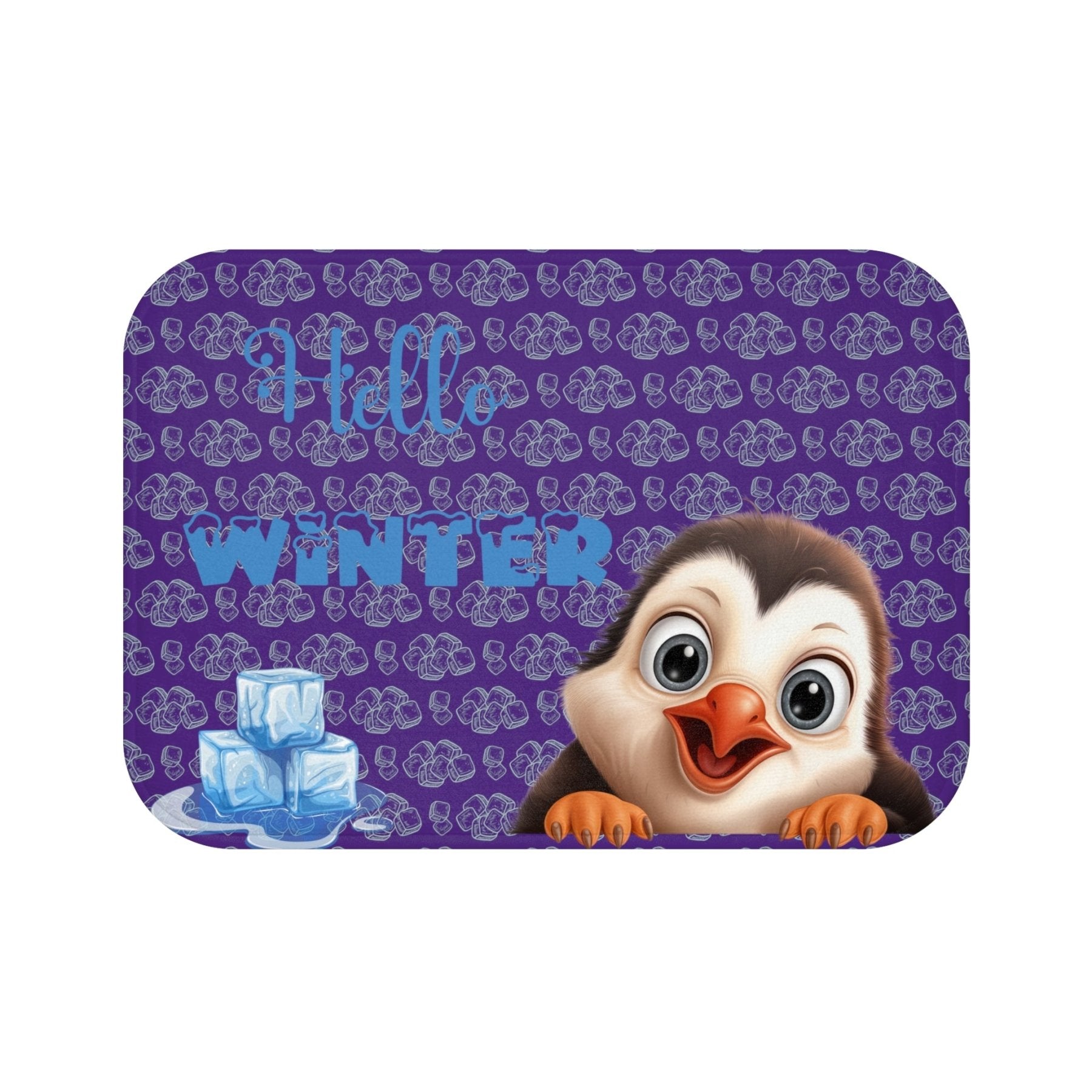 Bath Mat, Winter, Hello Winter, Purple, Penguin 2 - Janlyn's Crafts