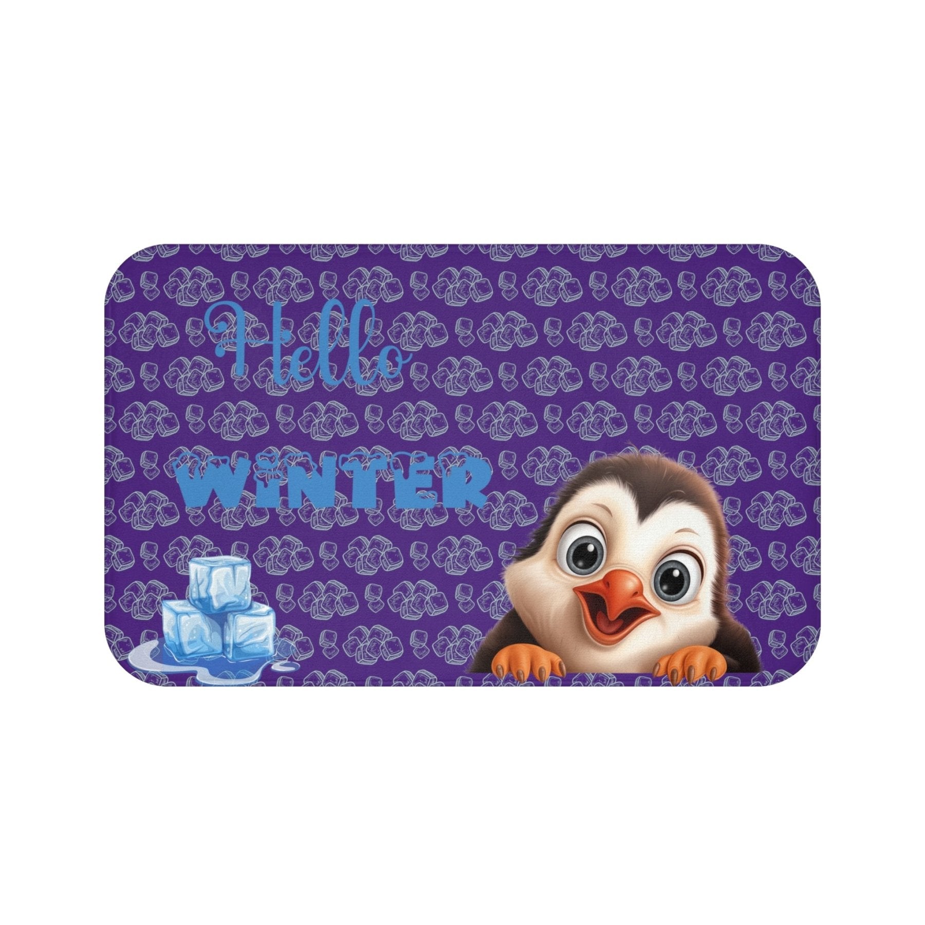 Bath Mat, Winter, Hello Winter, Purple, Penguin 2 - Janlyn's Crafts