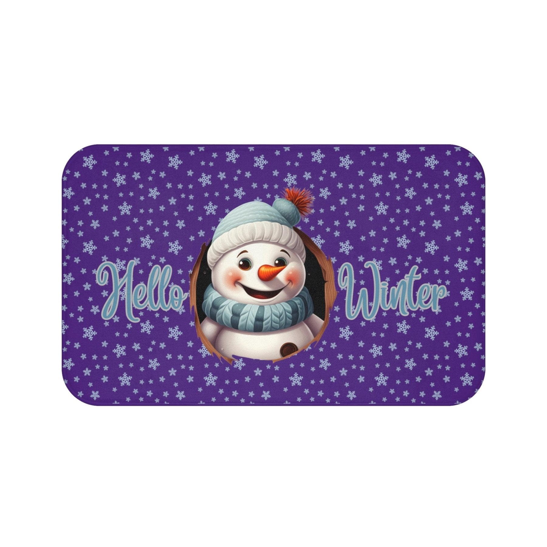 Bath Mat, Winter, Hello Winter, Purple, Snowman 1 - Janlyn's Crafts