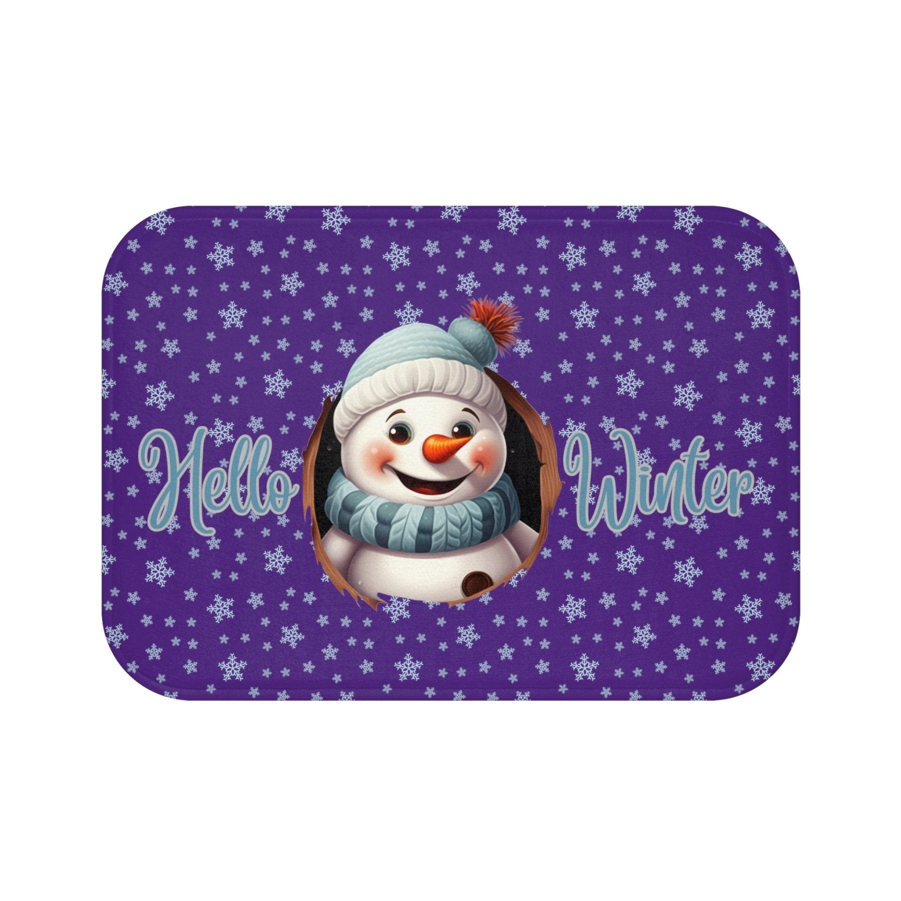 Bath Mat, Winter, Hello Winter, Purple, Snowman 1 - Janlyn's Crafts