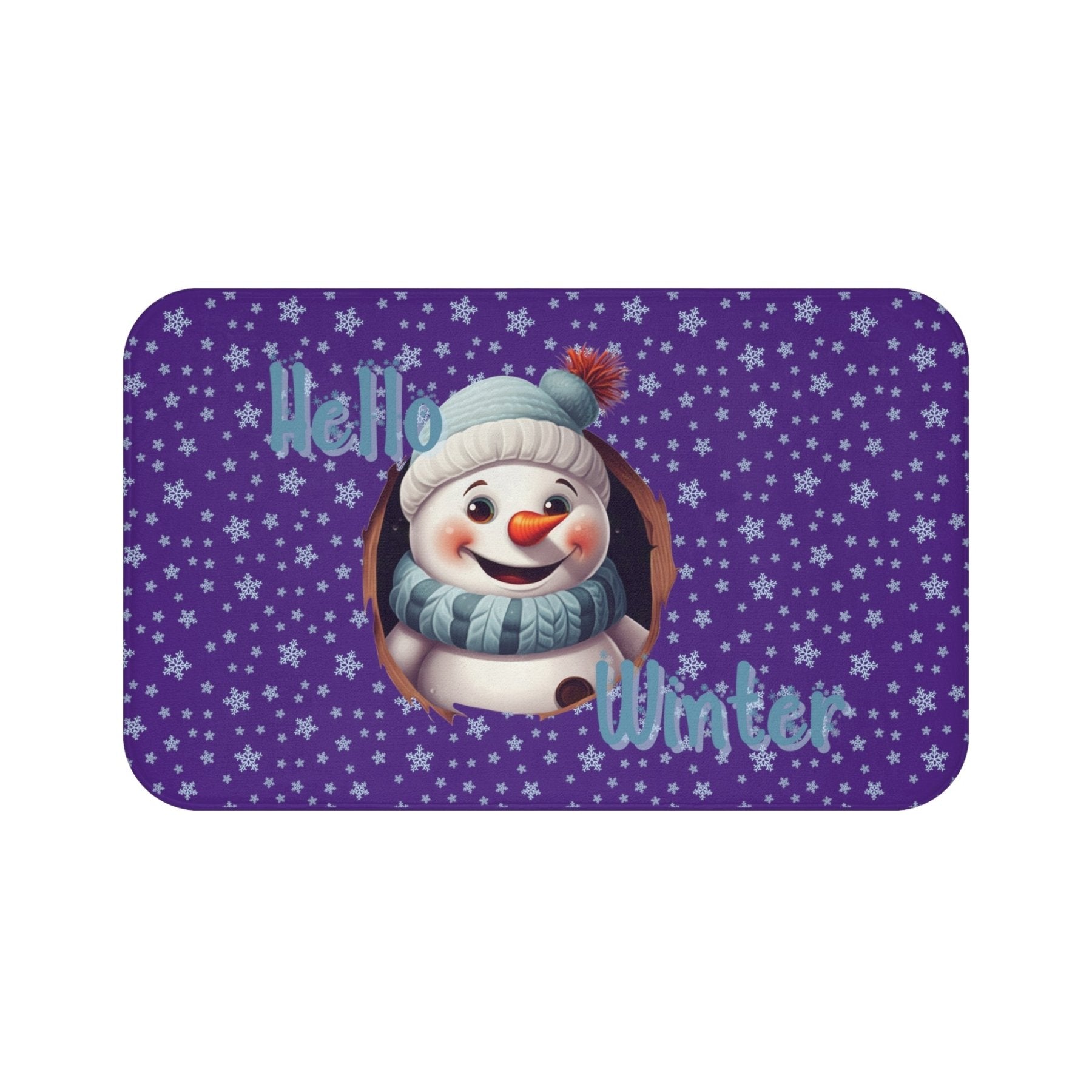 Bath Mat, Winter, Hello Winter, Purple, Snowman 2 - Janlyn's Crafts