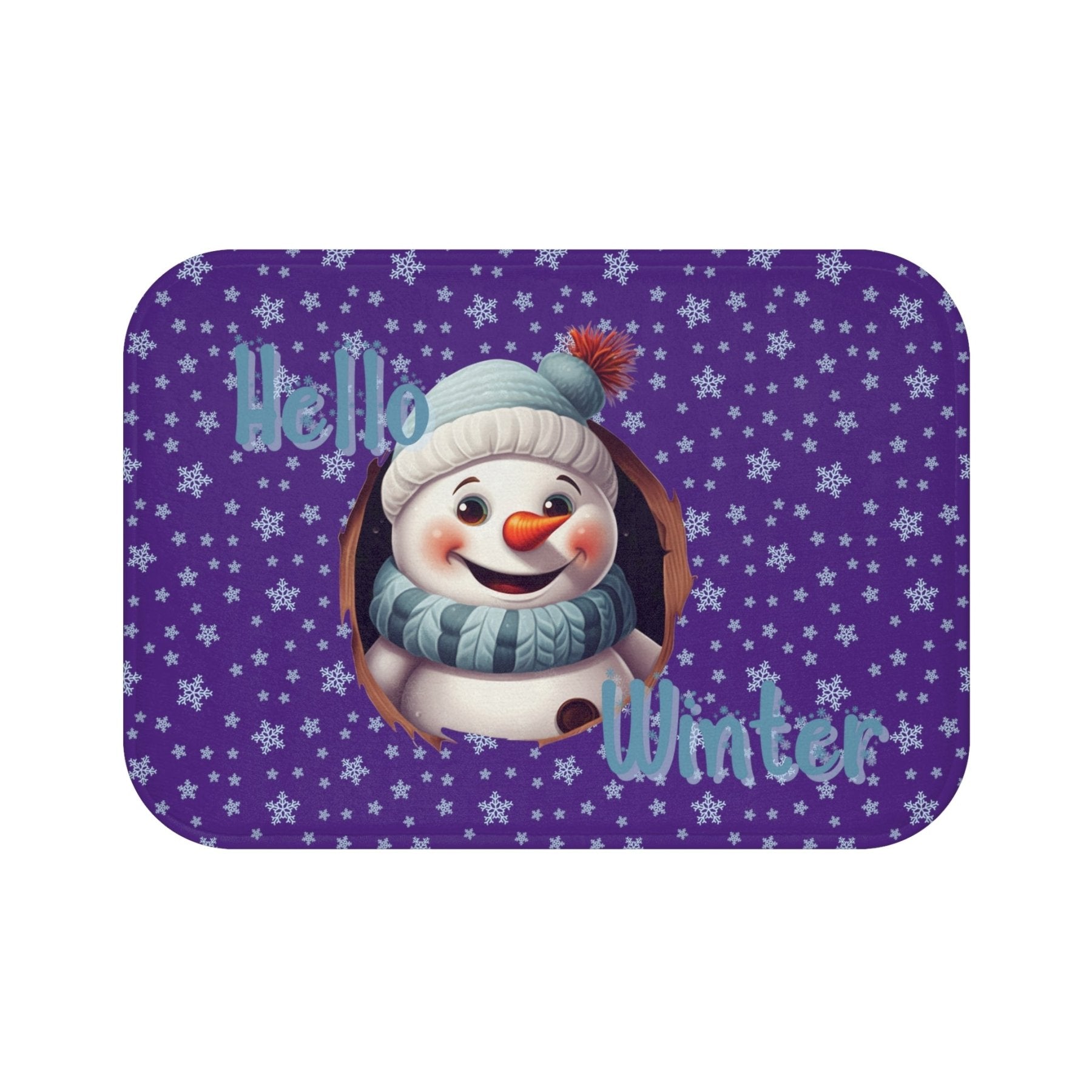 Bath Mat, Winter, Hello Winter, Purple, Snowman 2 - Janlyn's Crafts