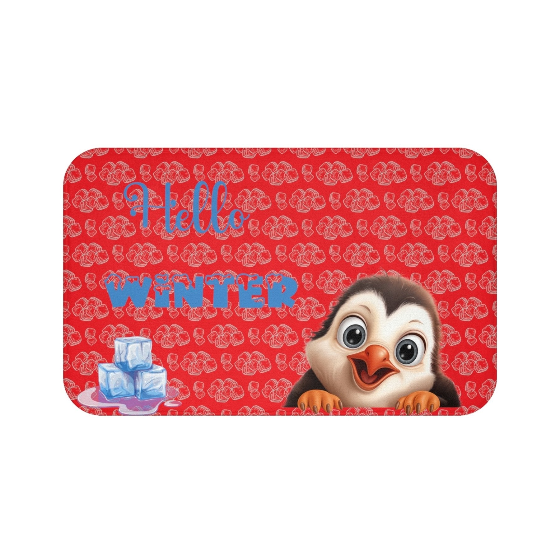 Bath Mat, Winter, Hello Winter, Red, Penguin 2 - Janlyn's Crafts