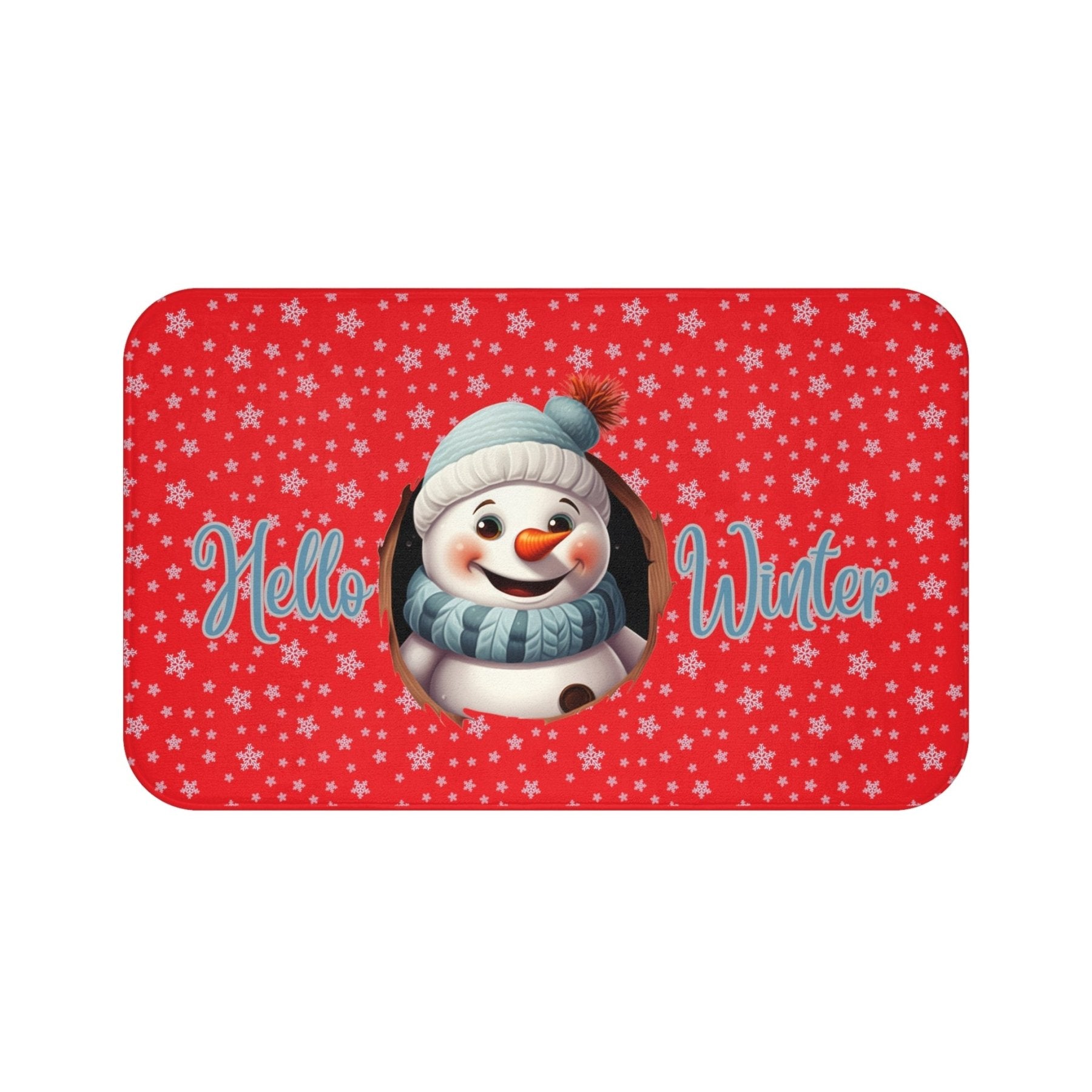 Bath Mat, Winter, Hello Winter, Red, Snowman 1 - Janlyn's Crafts