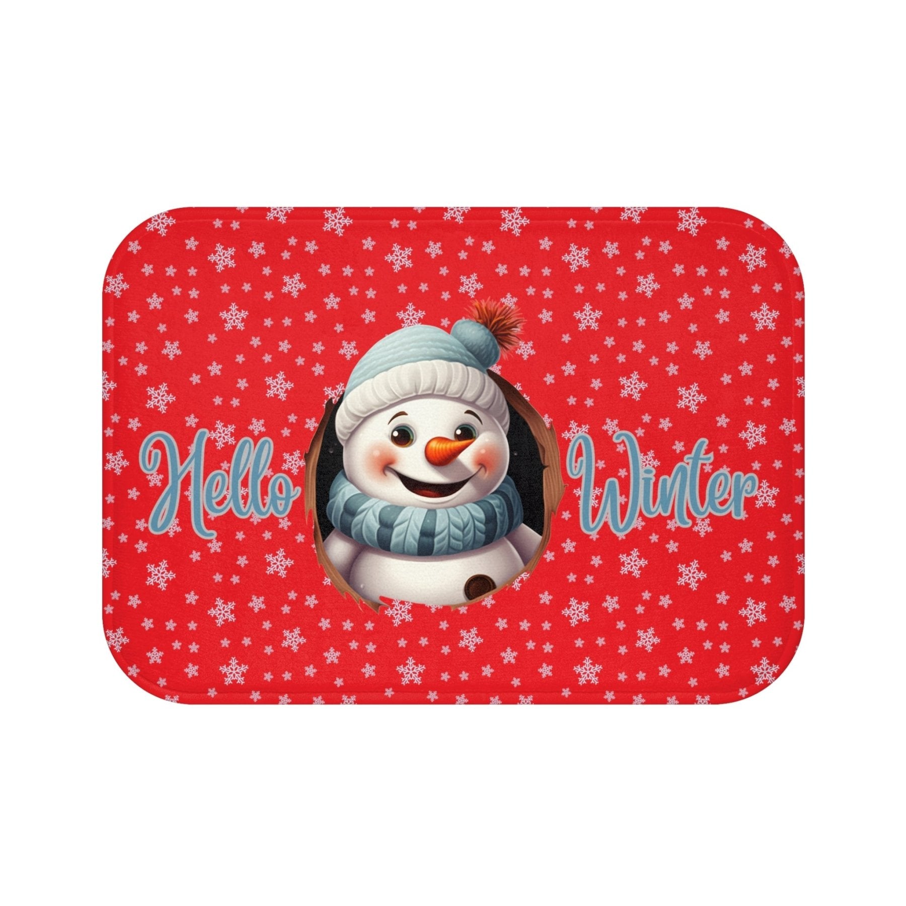 Bath Mat, Winter, Hello Winter, Red, Snowman 1 - Janlyn's Crafts