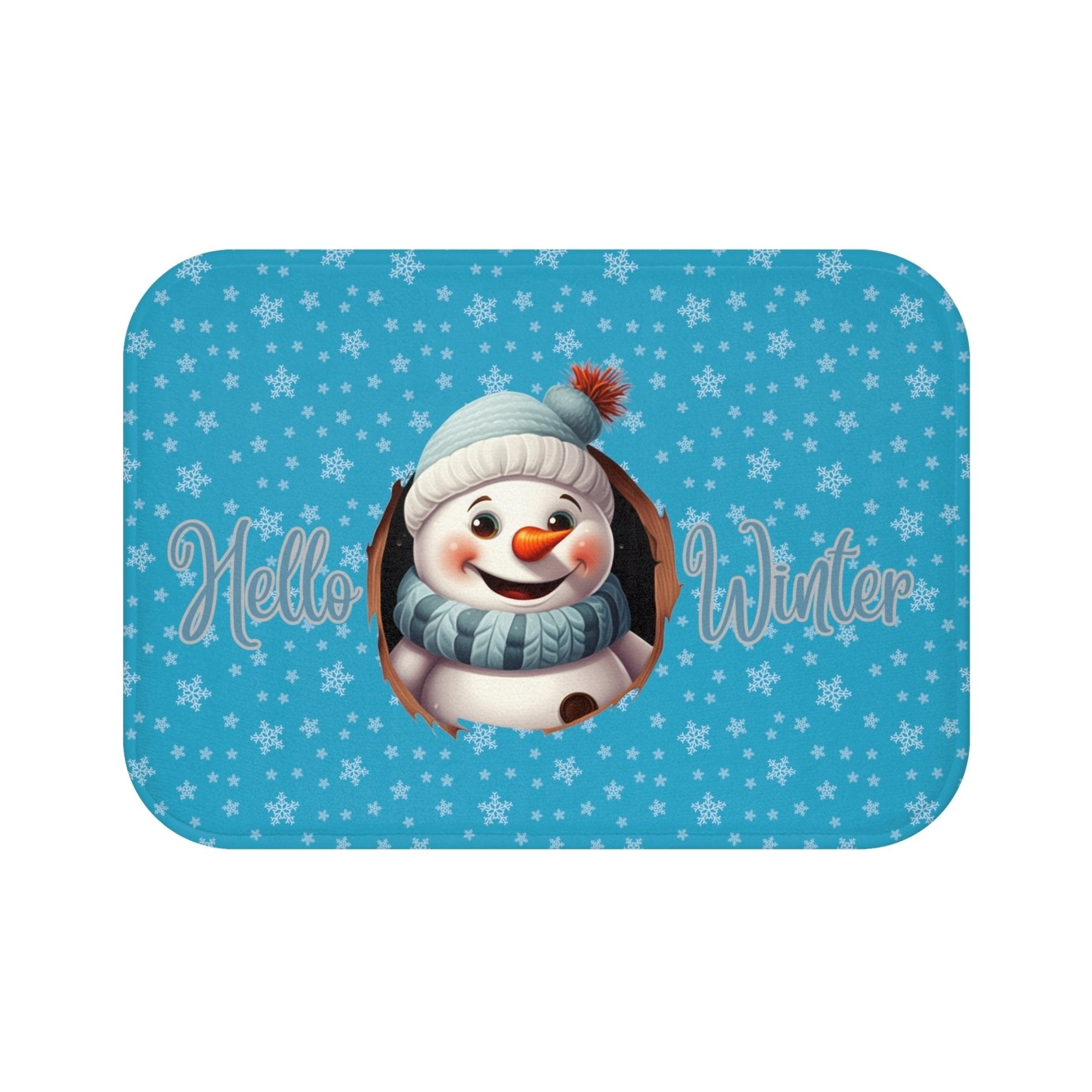 Bath Mat, Winter, Hello Winter, Turquoise, Snowman 1 - Janlyn's Crafts