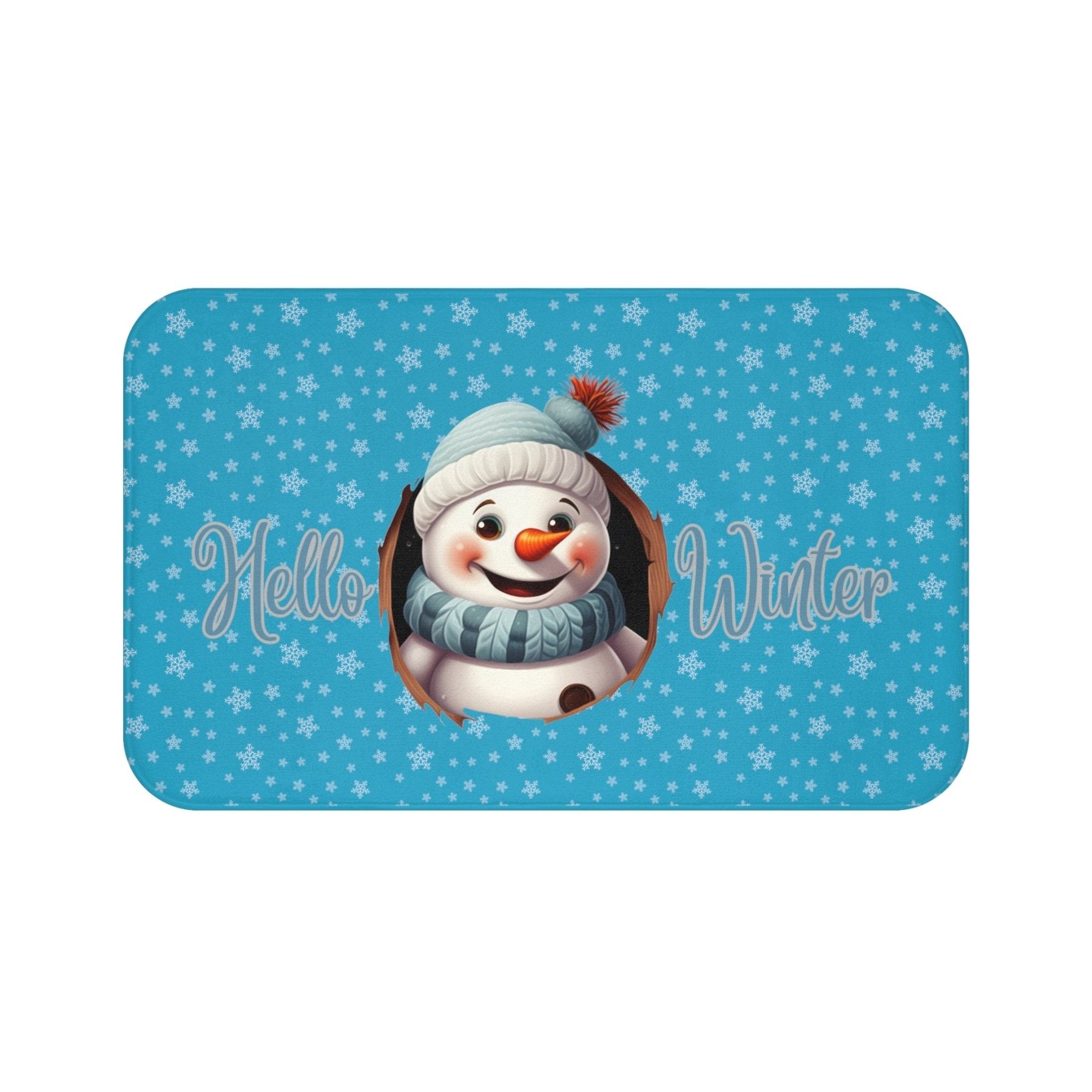 Bath Mat, Winter, Hello Winter, Turquoise, Snowman 1 - Janlyn's Crafts