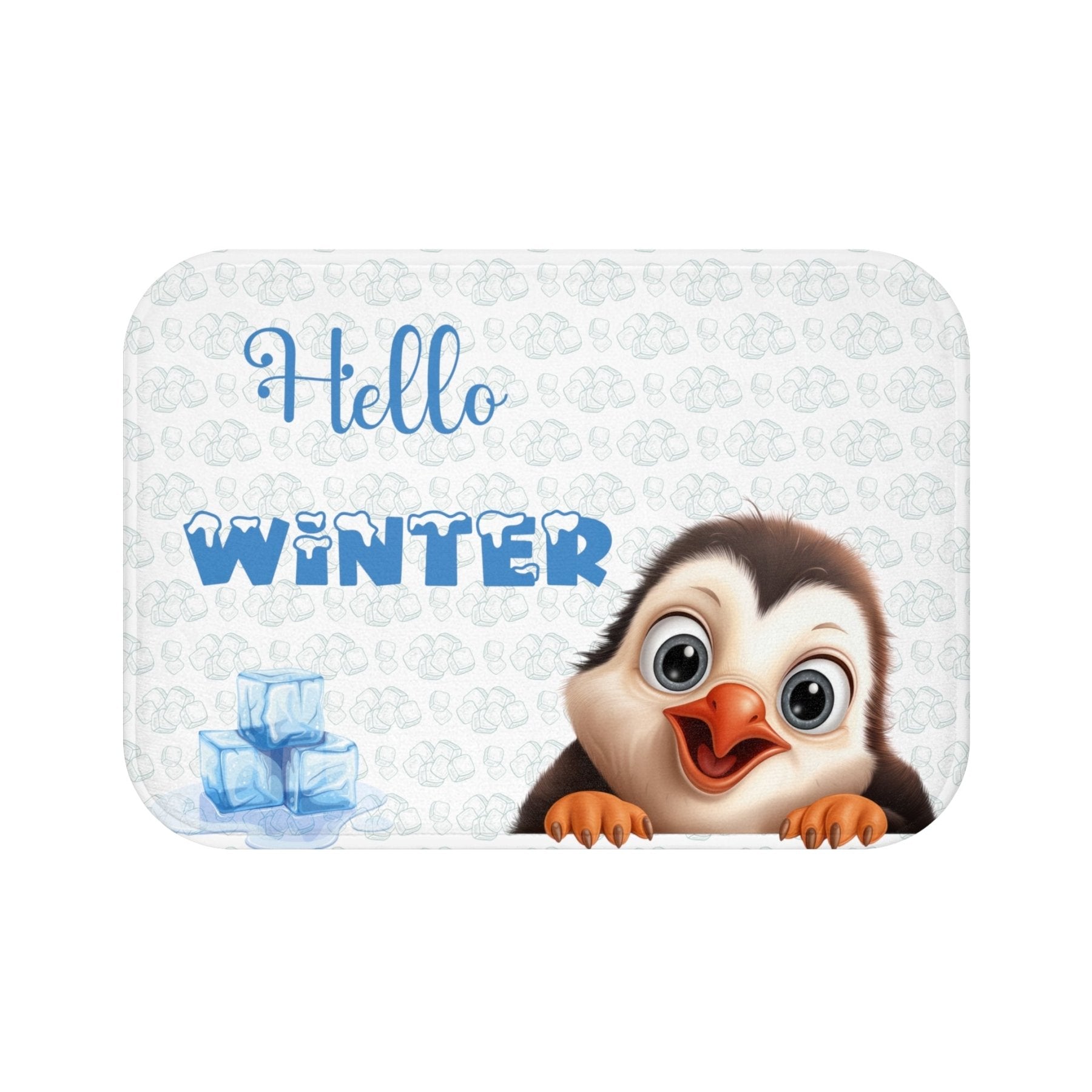 Bath Mat, Winter, Hello Winter, White, Penguin 2 - Janlyn's Crafts