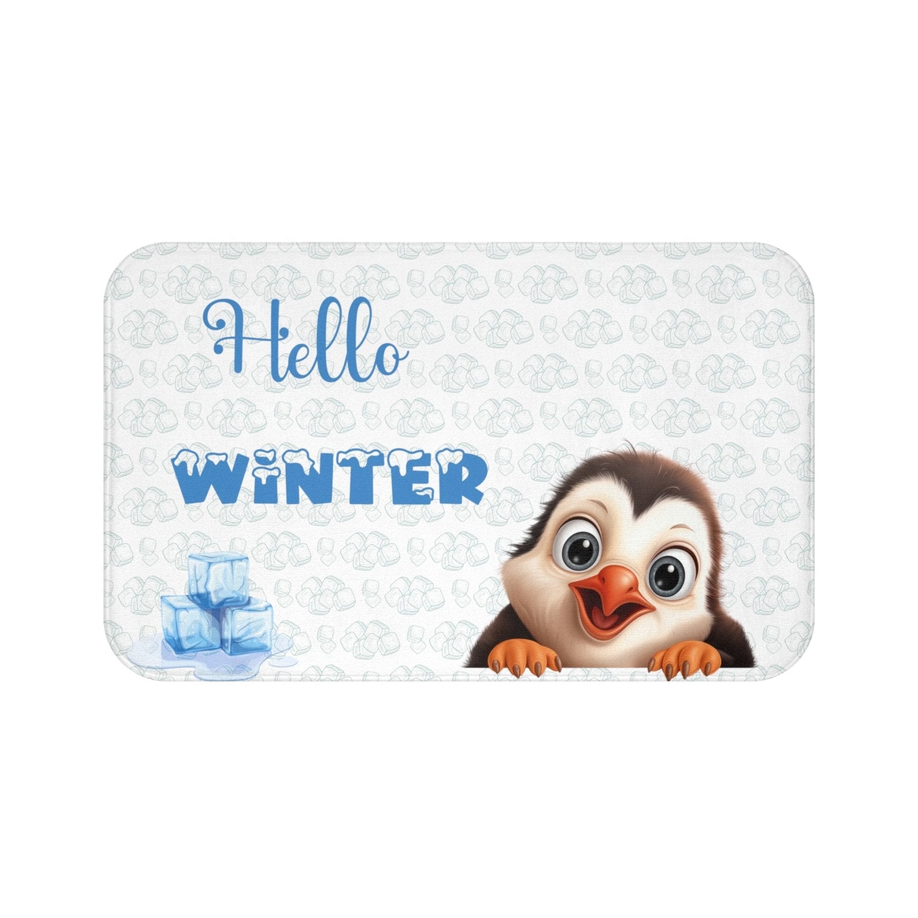 Bath Mat, Winter, Hello Winter, White, Penguin 2 - Janlyn's Crafts