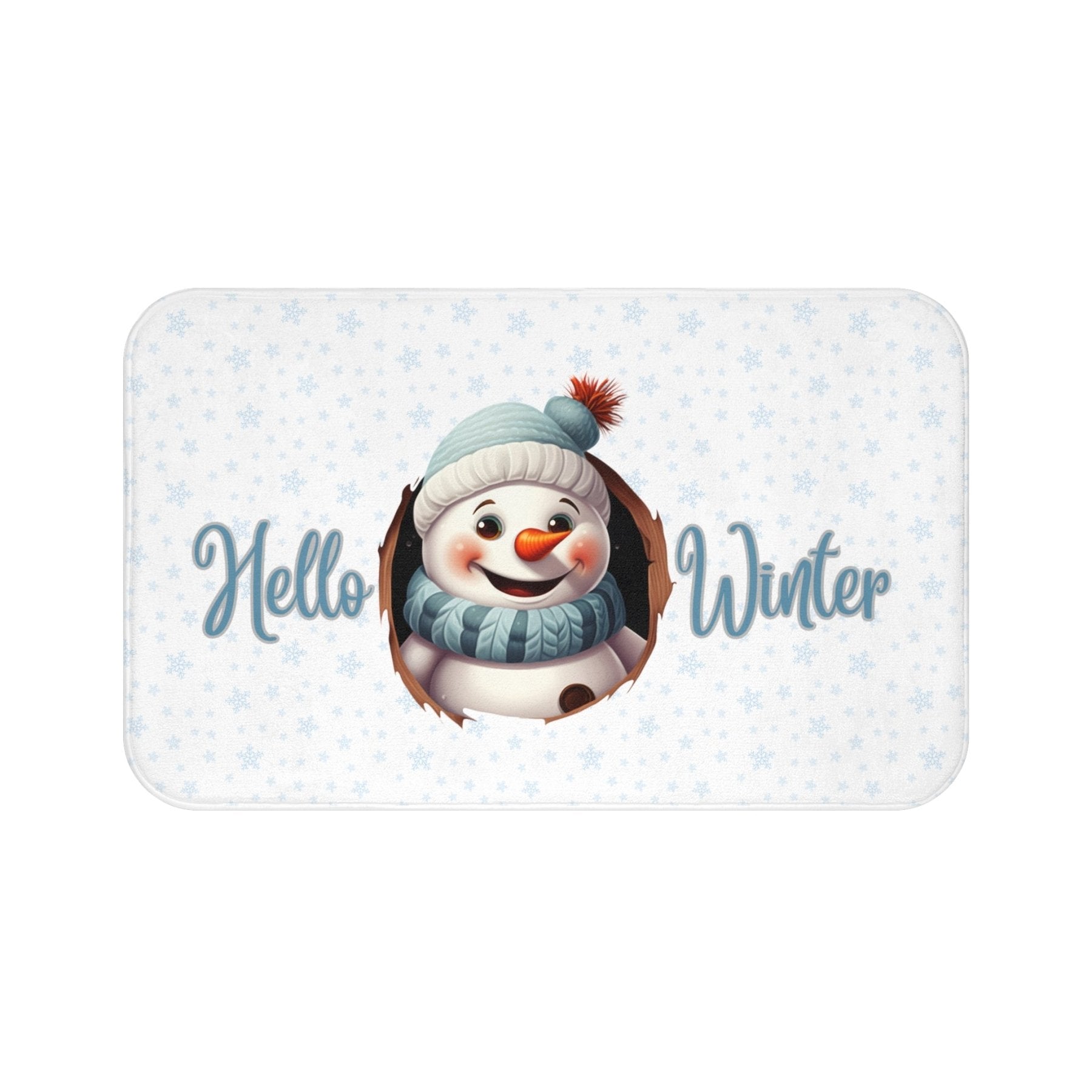 Bath Mat, Winter, Hello Winter, White, Snowman 1 - Janlyn's Crafts