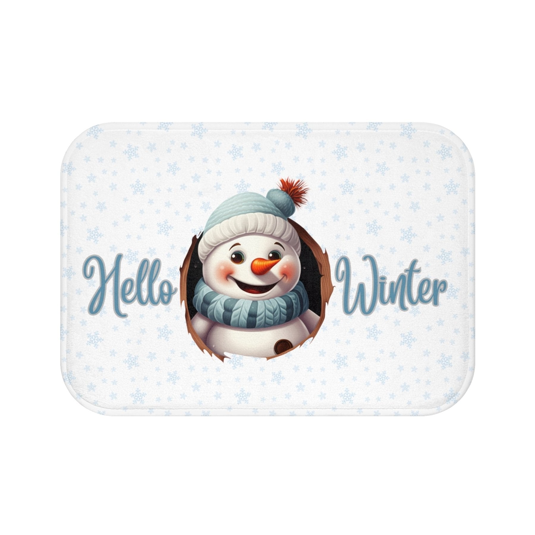 Bath Mat, Winter, Hello Winter, White, Snowman 1 - Janlyn's Crafts