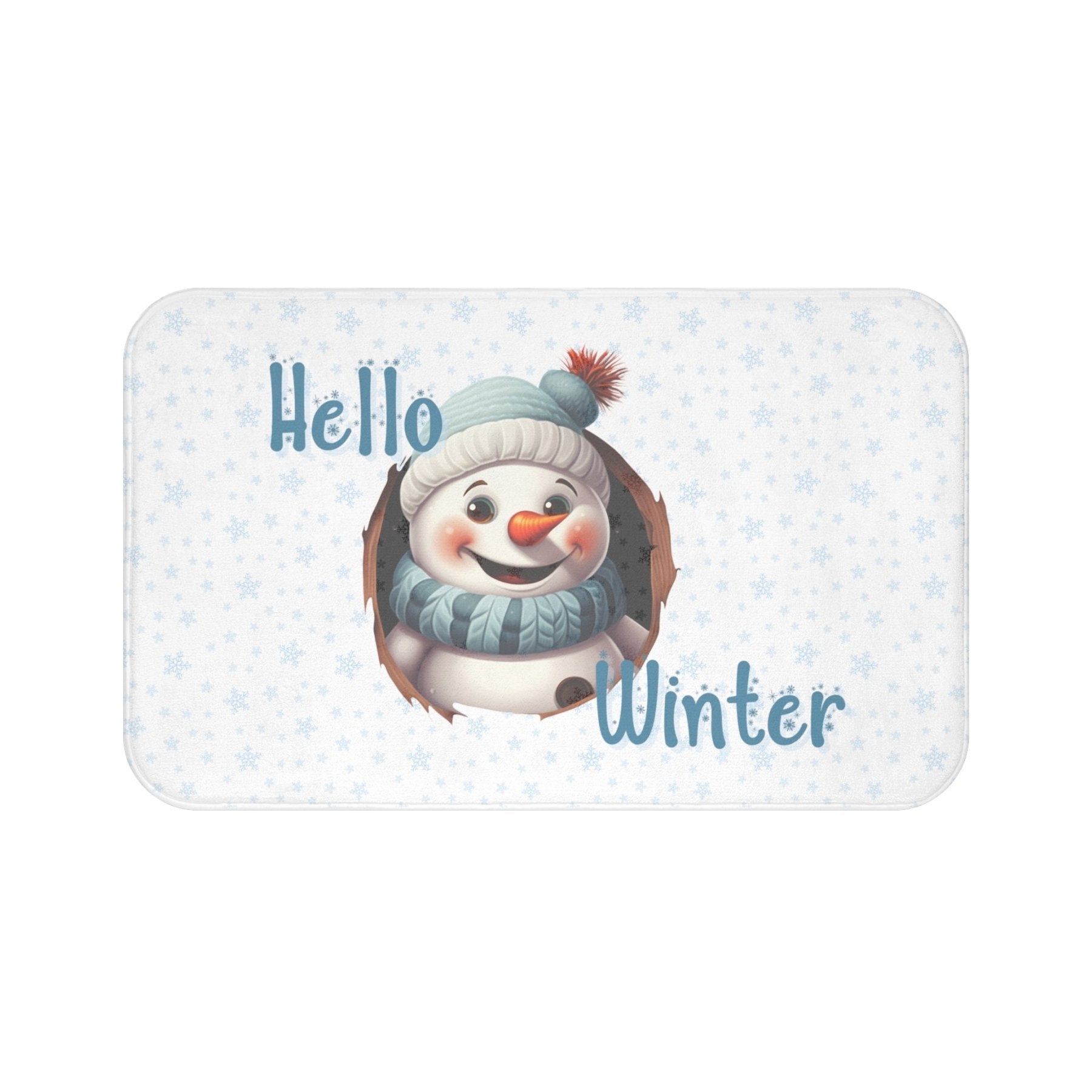 Bath Mat, Winter, Hello Winter, White, Snowman 2 - Janlyn's Crafts