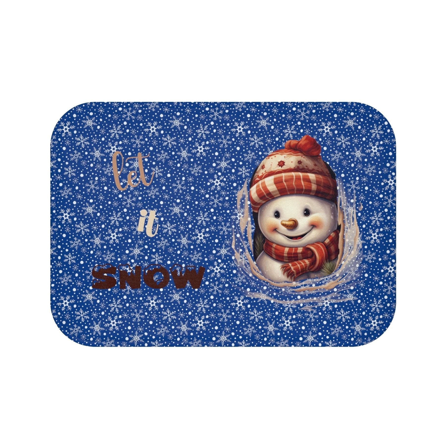 Bath Mat, Winter, Let it Snow, Dark Blue, Snowman 3 - Janlyn's Crafts