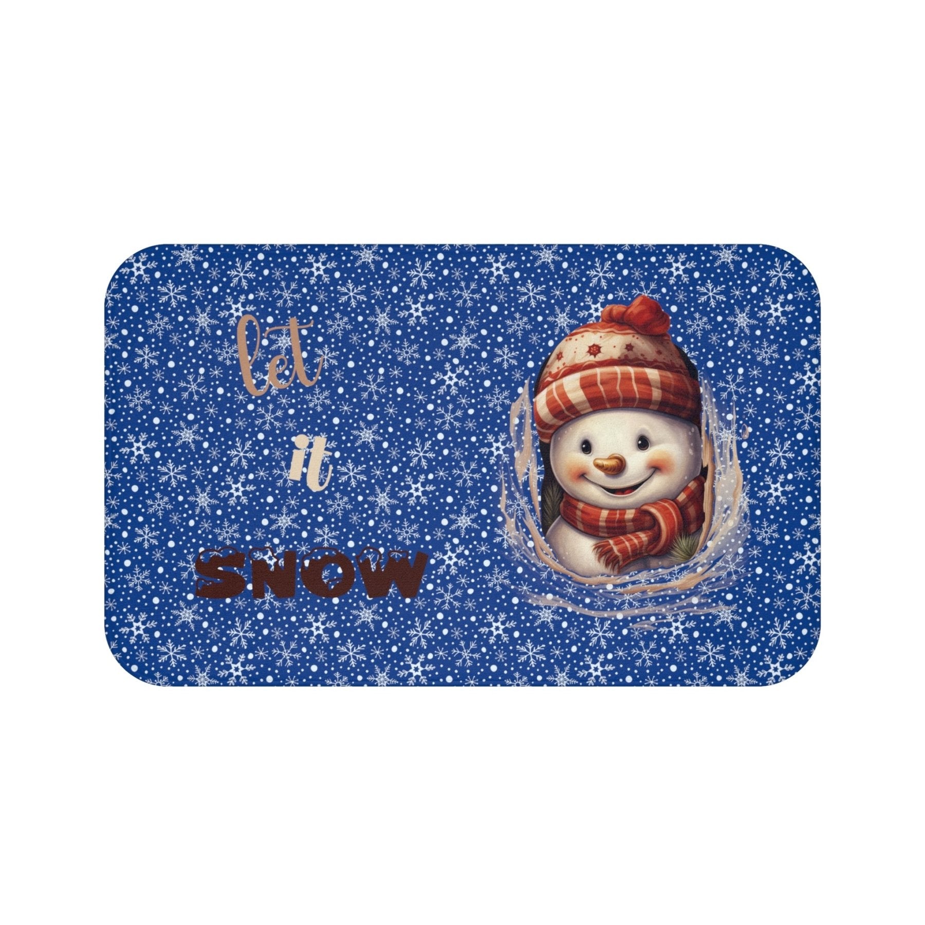 Bath Mat, Winter, Let it Snow, Dark Blue, Snowman 3 - Janlyn's Crafts