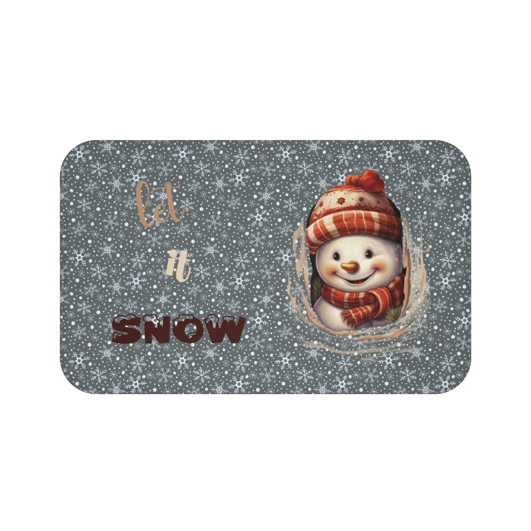 Bath Mat, Winter, Let it Snow, Dark Gray, Snowman 3 - Janlyn's Crafts