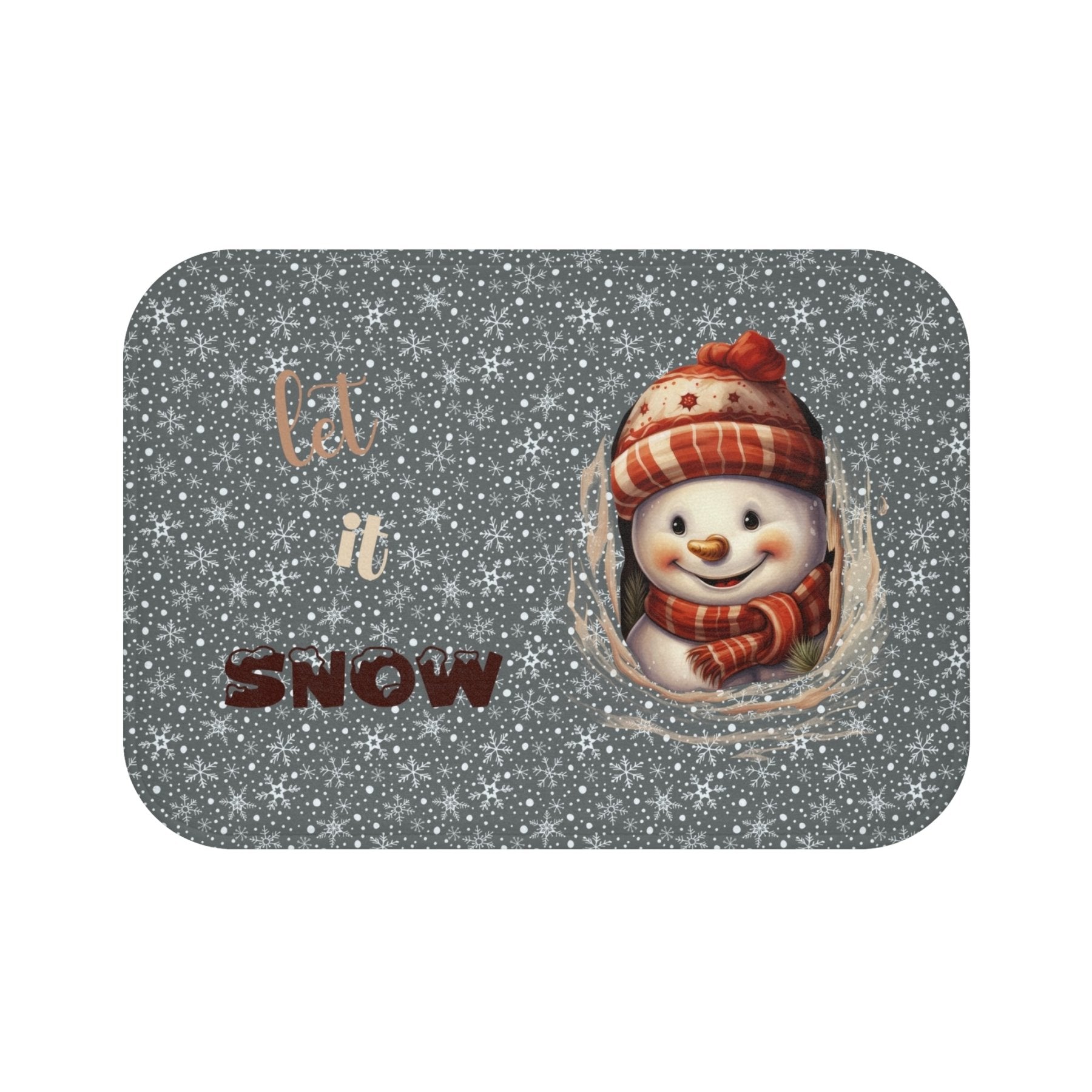 Bath Mat, Winter, Let it Snow, Dark Gray, Snowman 3 - Janlyn's Crafts