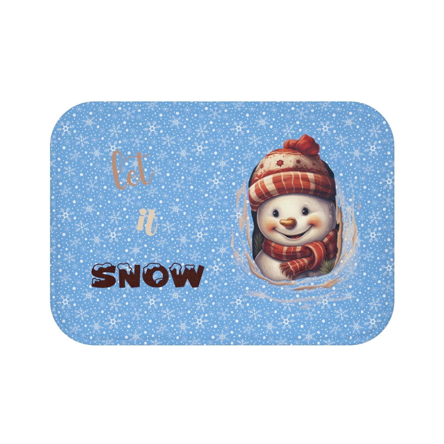 Bath Mat, Winter, Let it Snow, Light Blue, Snowman 3 - Janlyn's Crafts