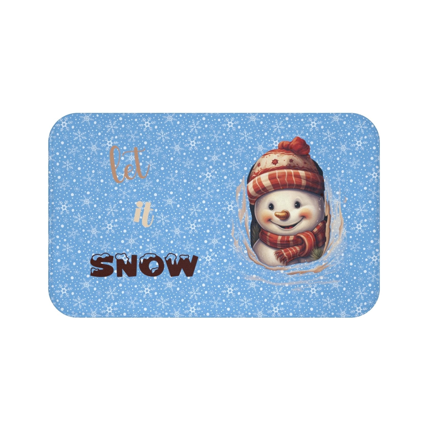 Bath Mat, Winter, Let it Snow, Light Blue, Snowman 3 - Janlyn's Crafts