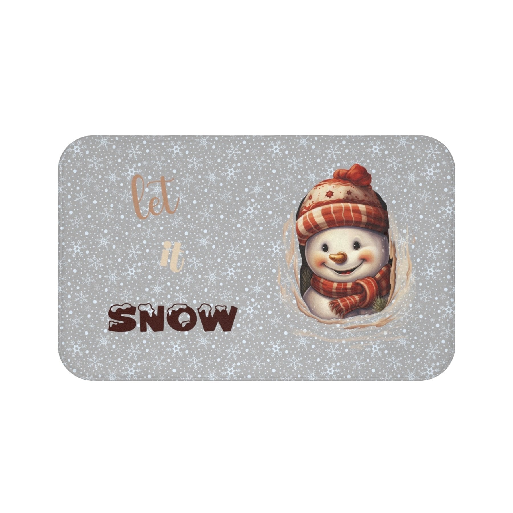 Bath Mat, Winter, Let it Snow, Light Gray, Snowman 3 - Janlyn's Crafts