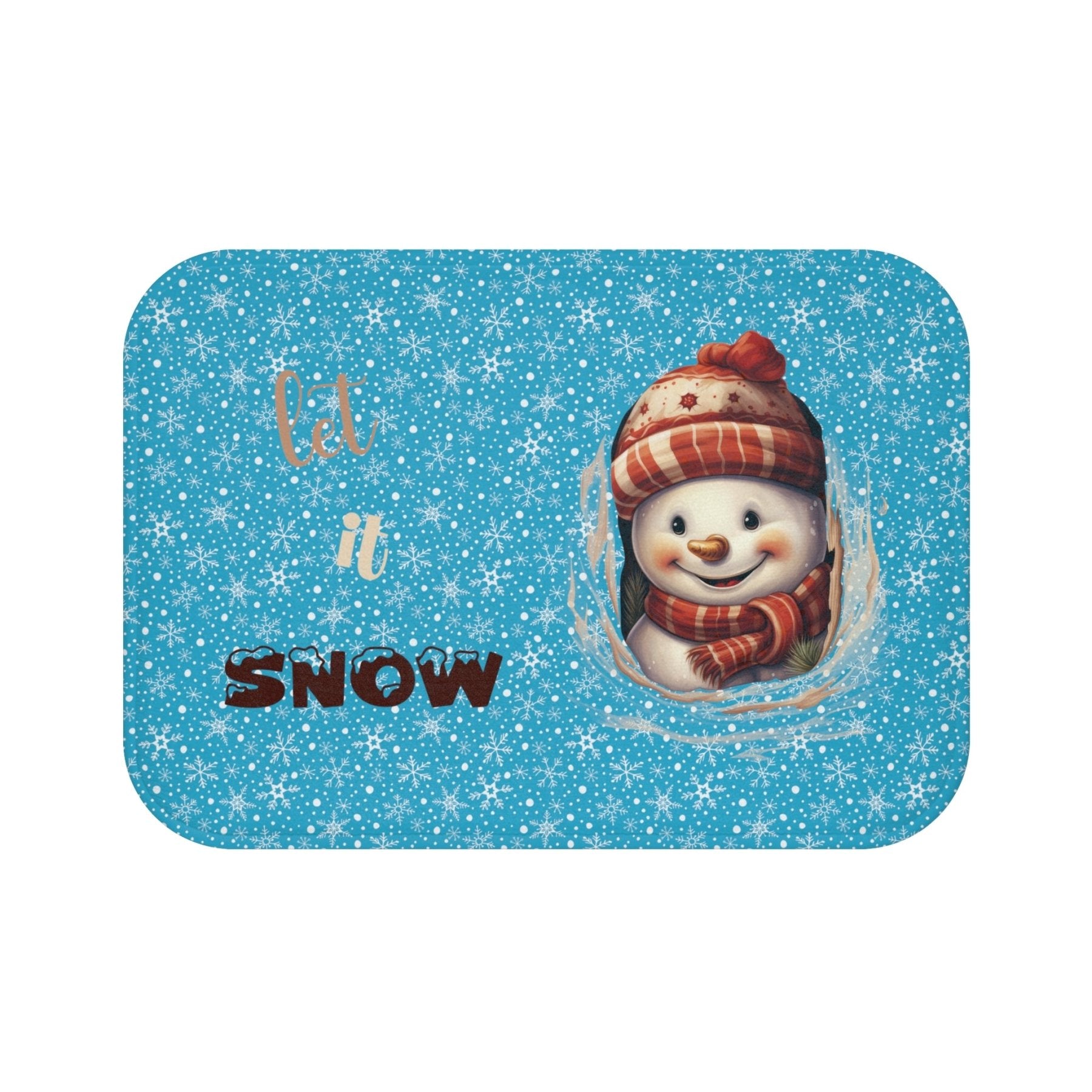 Bath Mat, Winter, Let it Snow, Turquoise, Snowman 3 - Janlyn's Crafts