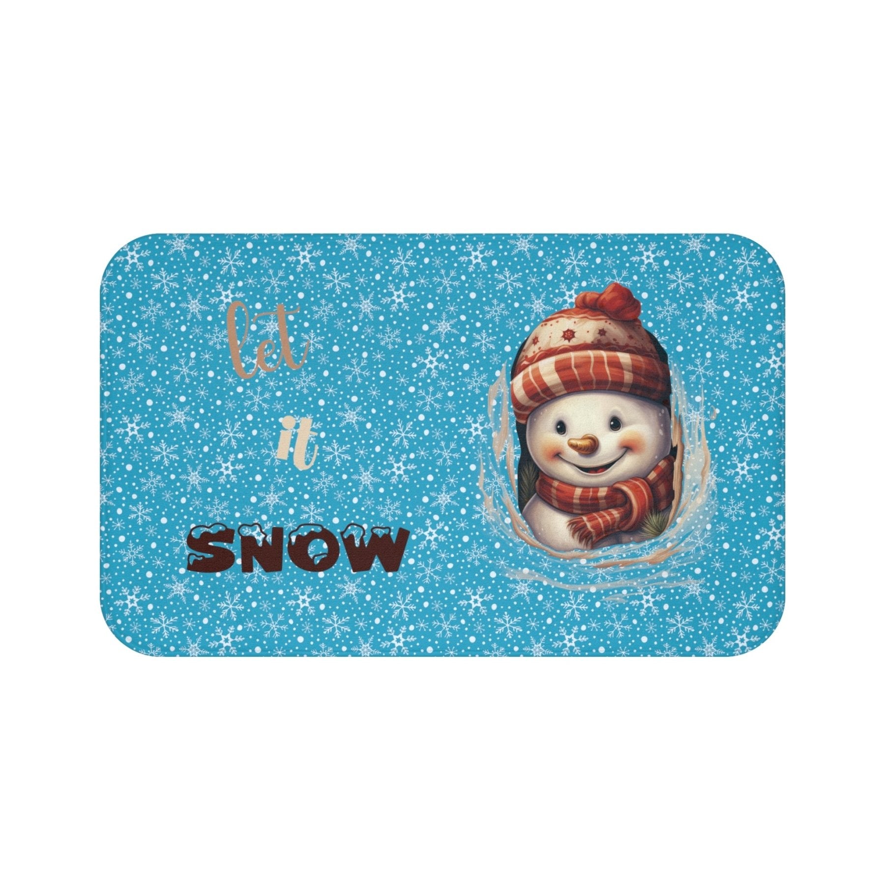 Bath Mat, Winter, Let it Snow, Turquoise, Snowman 3 - Janlyn's Crafts