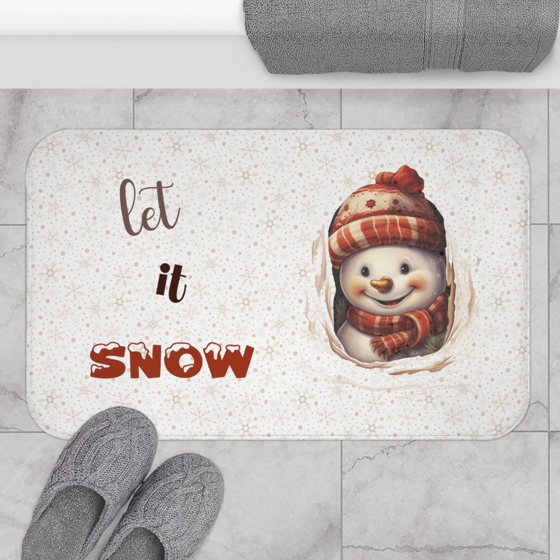 Bath Mat, Winter, Let it Snow, White, Snowman 3 - Janlyn's Crafts