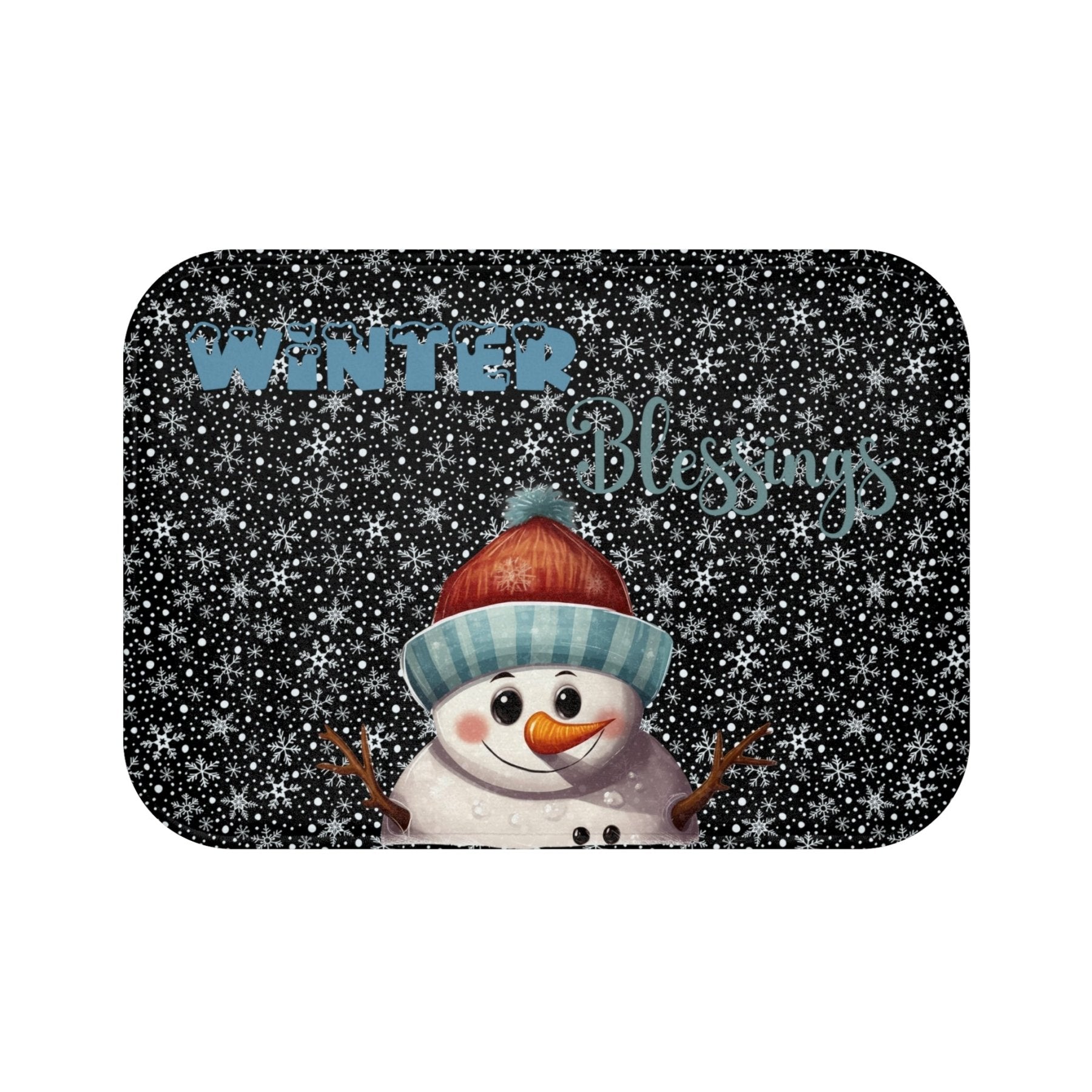 Bath Mat, Winter, Winter Blessings, Black, Snowman 4 - Janlyn's Crafts