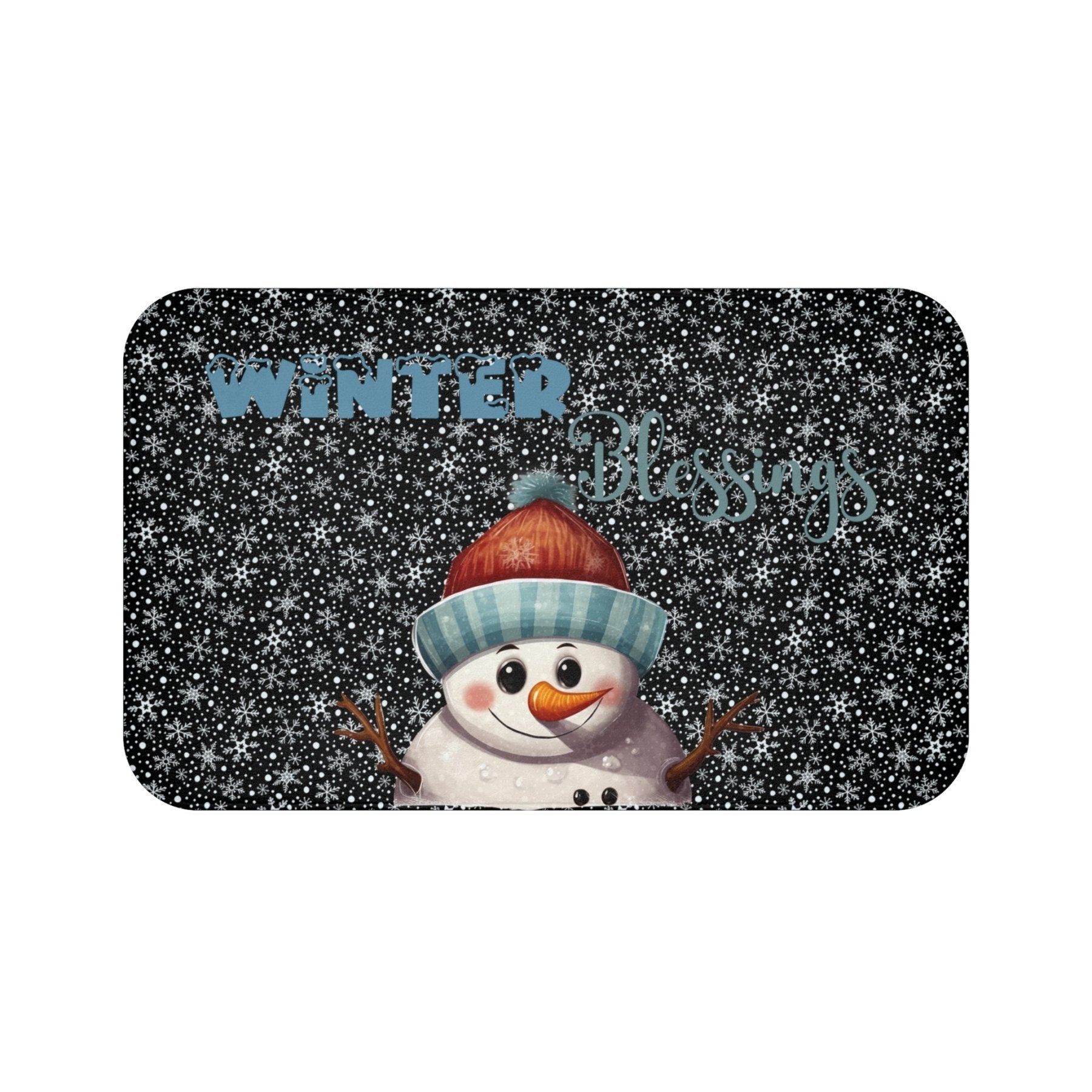 Bath Mat, Winter, Winter Blessings, Black, Snowman 4 - Janlyn's Crafts