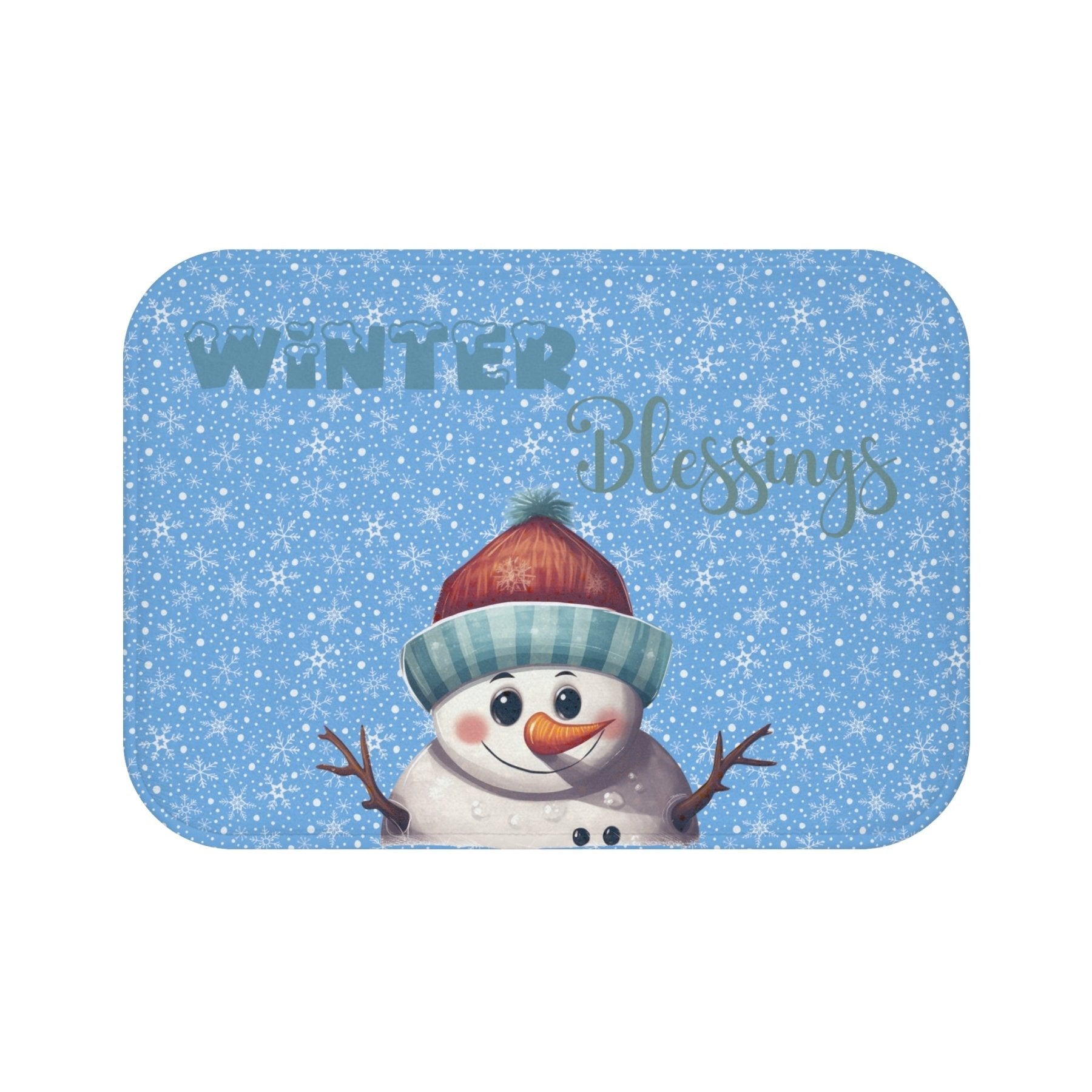 Bath Mat, Winter, Winter Blessings, Light Blue, Snowman 4 - Janlyn's Crafts