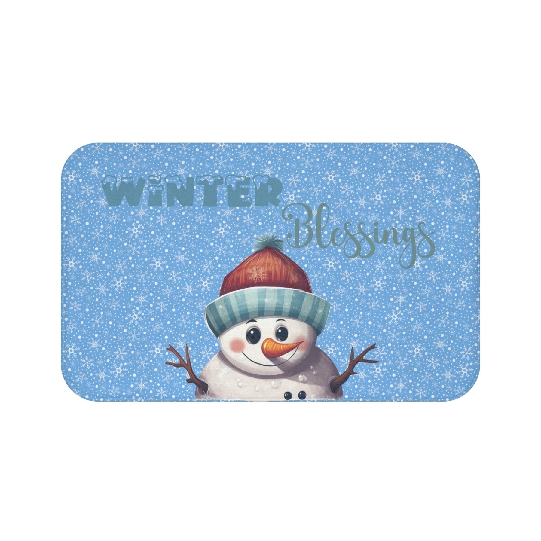 Bath Mat, Winter, Winter Blessings, Light Blue, Snowman 4 - Janlyn's Crafts