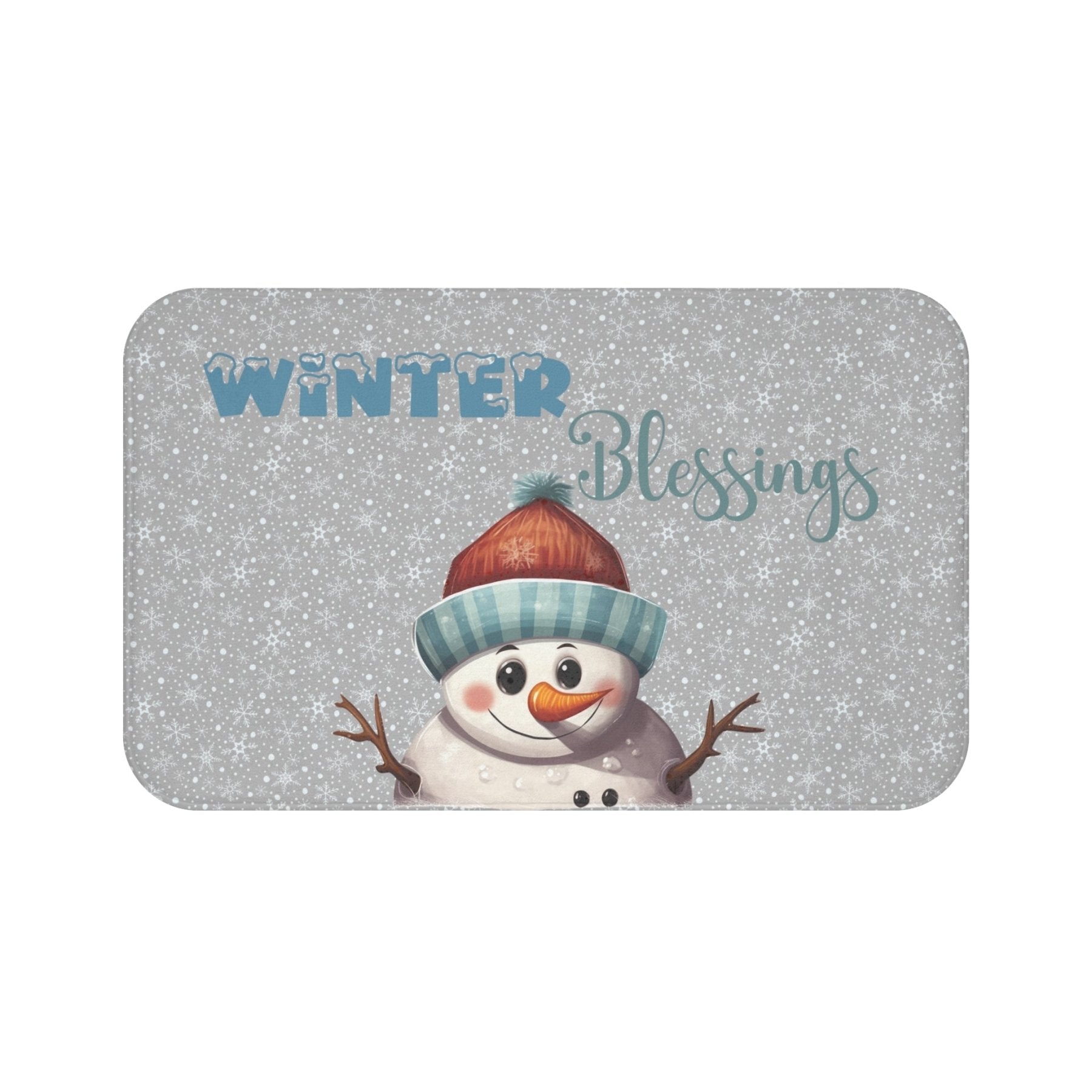 Bath Mat, Winter, Winter Blessings, Light Gray, Snowman 4 - Janlyn's Crafts