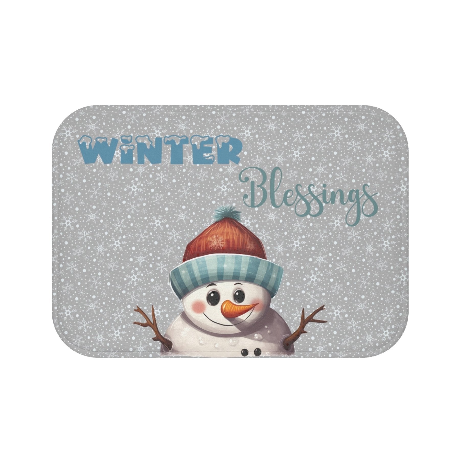 Bath Mat, Winter, Winter Blessings, Light Gray, Snowman 4 - Janlyn's Crafts